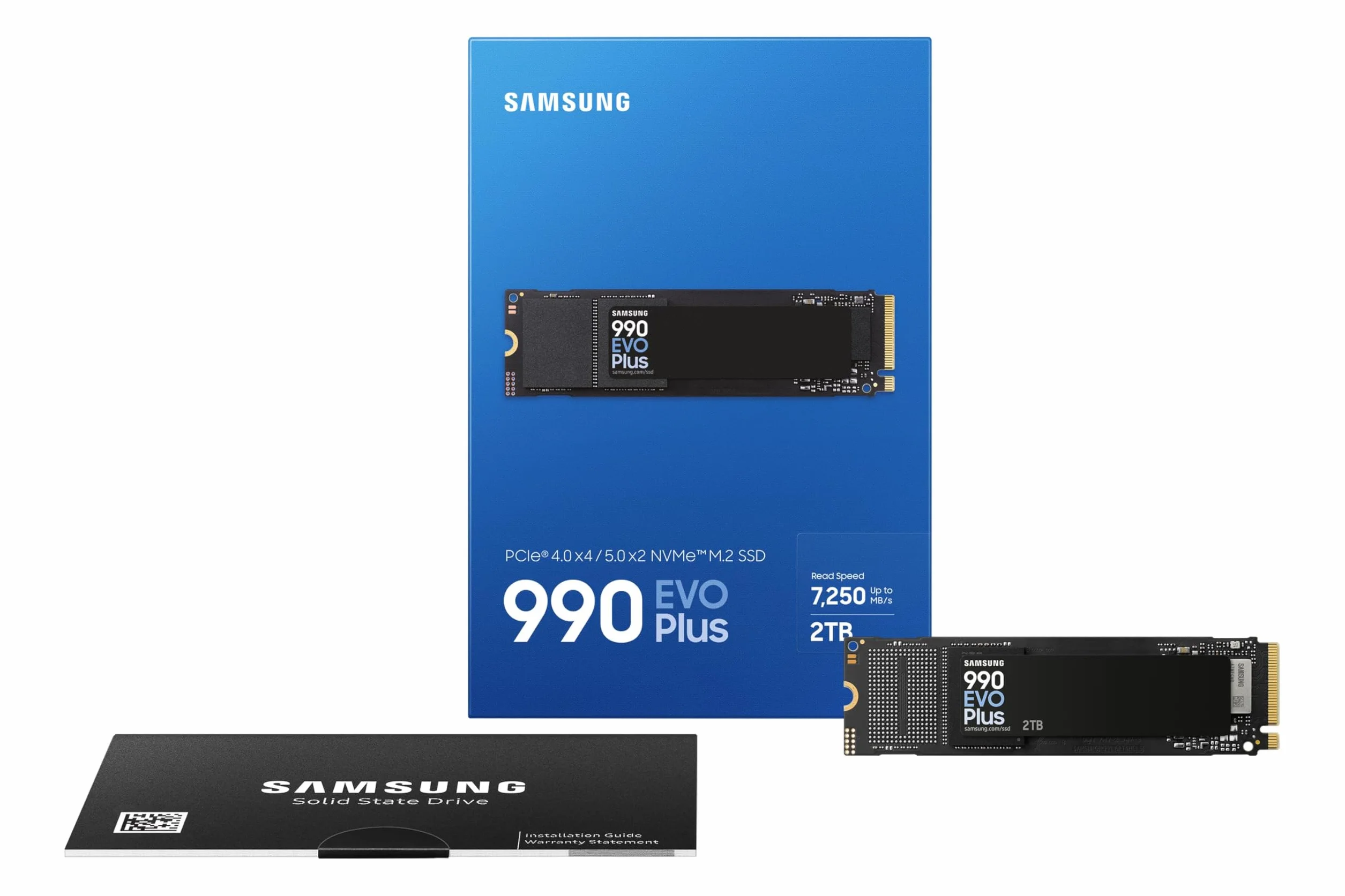 Samsung SSD Interne 990 EVO Plus, 2 To, NVMe 2.0 PCIe 4.0 x 4 / 5.0x2, Vitesse de lecture 7250 Mo/s
