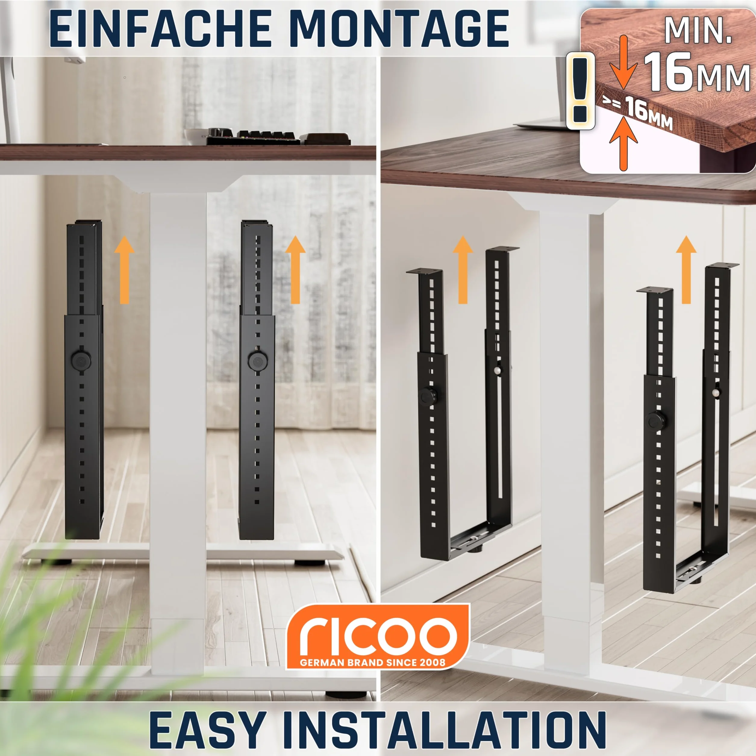 RICOO TRH02-B Support boîtier PC Universel Montage sous Bureau Accroche réglable
