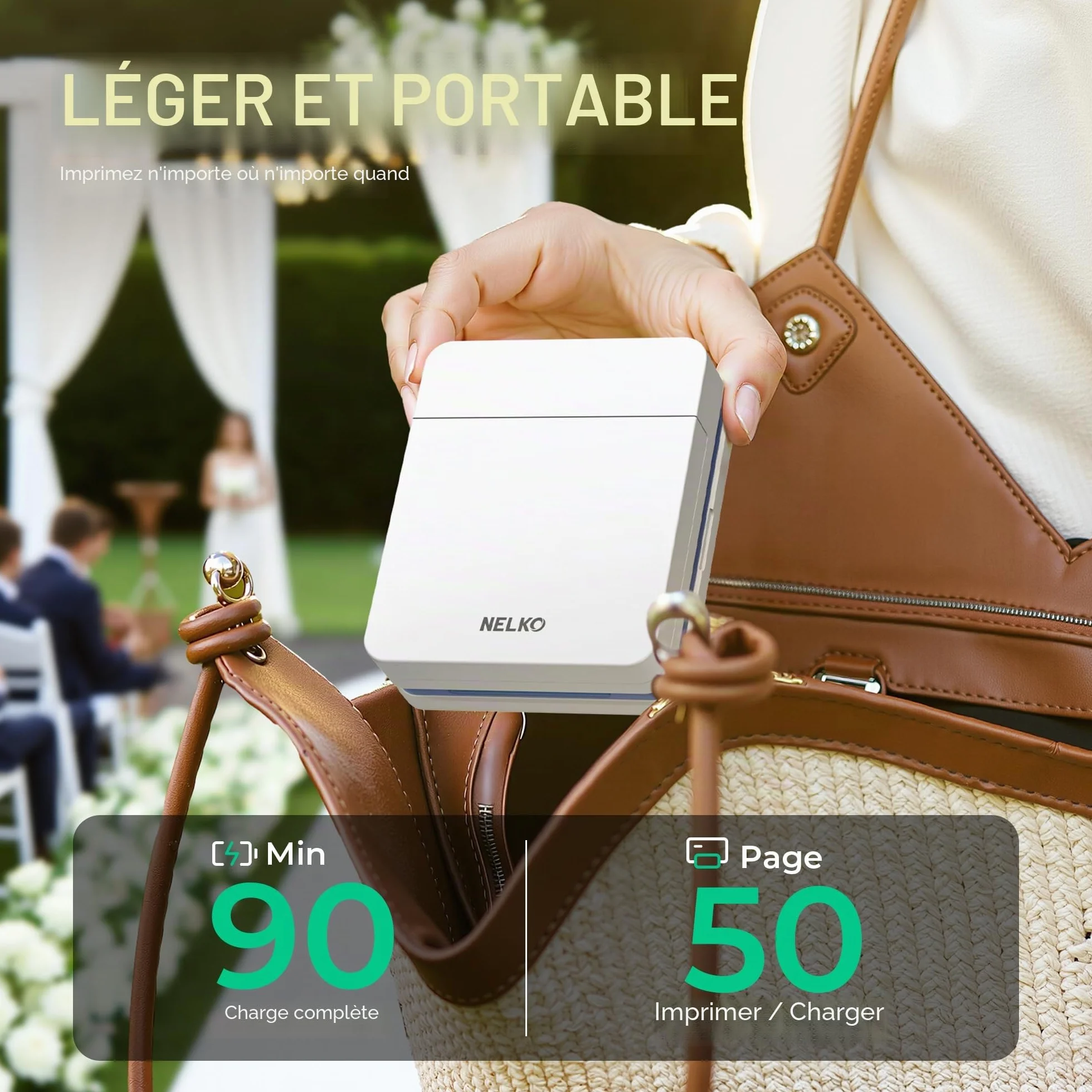 Nelko PP01 Imprimante Photo Mini Jet d'Encre Autocollante Bluetooth 20 Feuilles Papier Photo Blanc