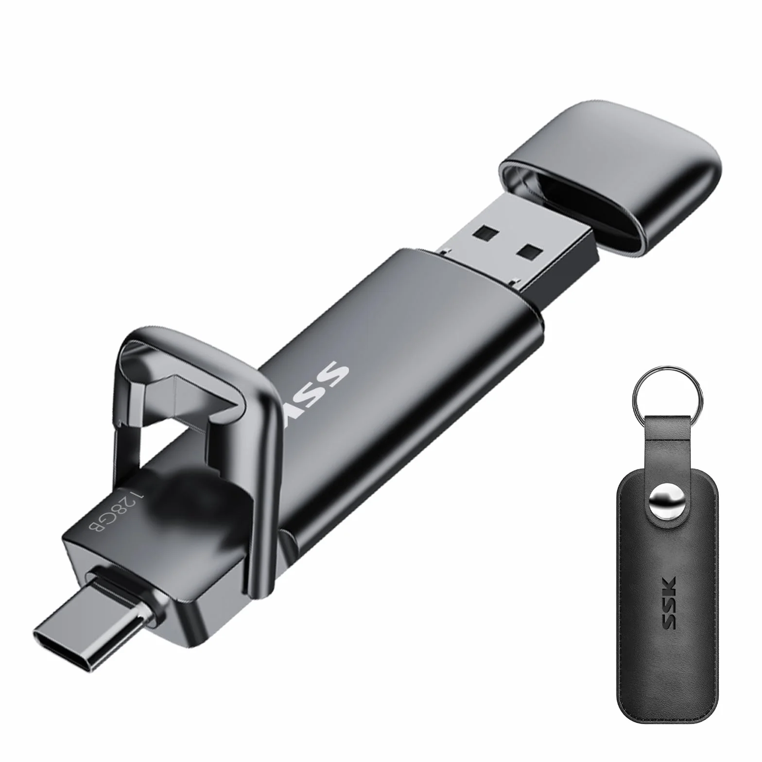 SSK SSD Externe 128 Go Disque Portable USB 3.2 Gen 2 550 Mo/s 2 en 1 OTG Clé USB A & Type C