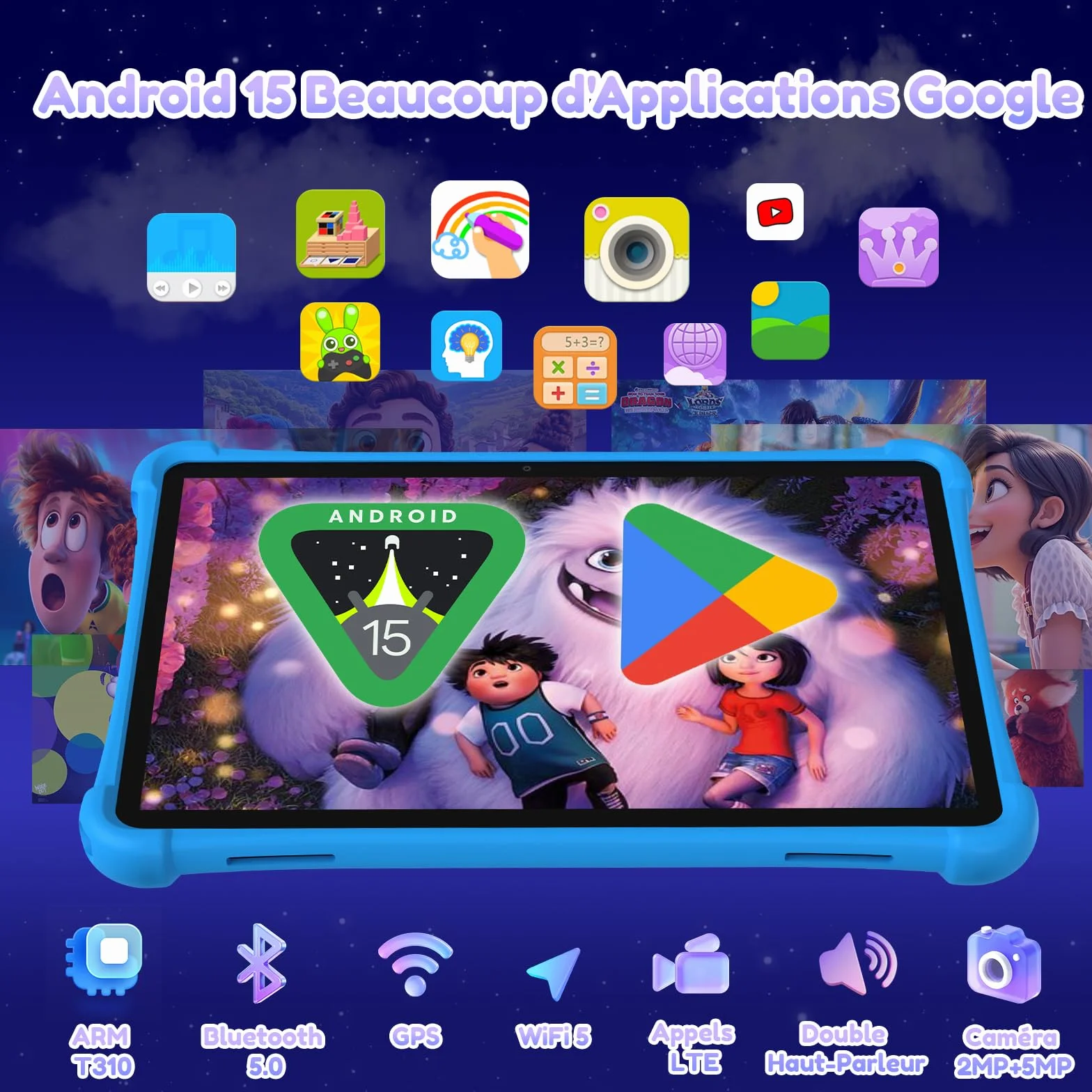ALLDOCUBE Tablette Enfants 10 Pouces Android 15 Octa-Core 7Go+64Go Ext 512Go 5500mAh Contrôle Parental Wi-Fi 6 BT 5 GPS 4G LTE