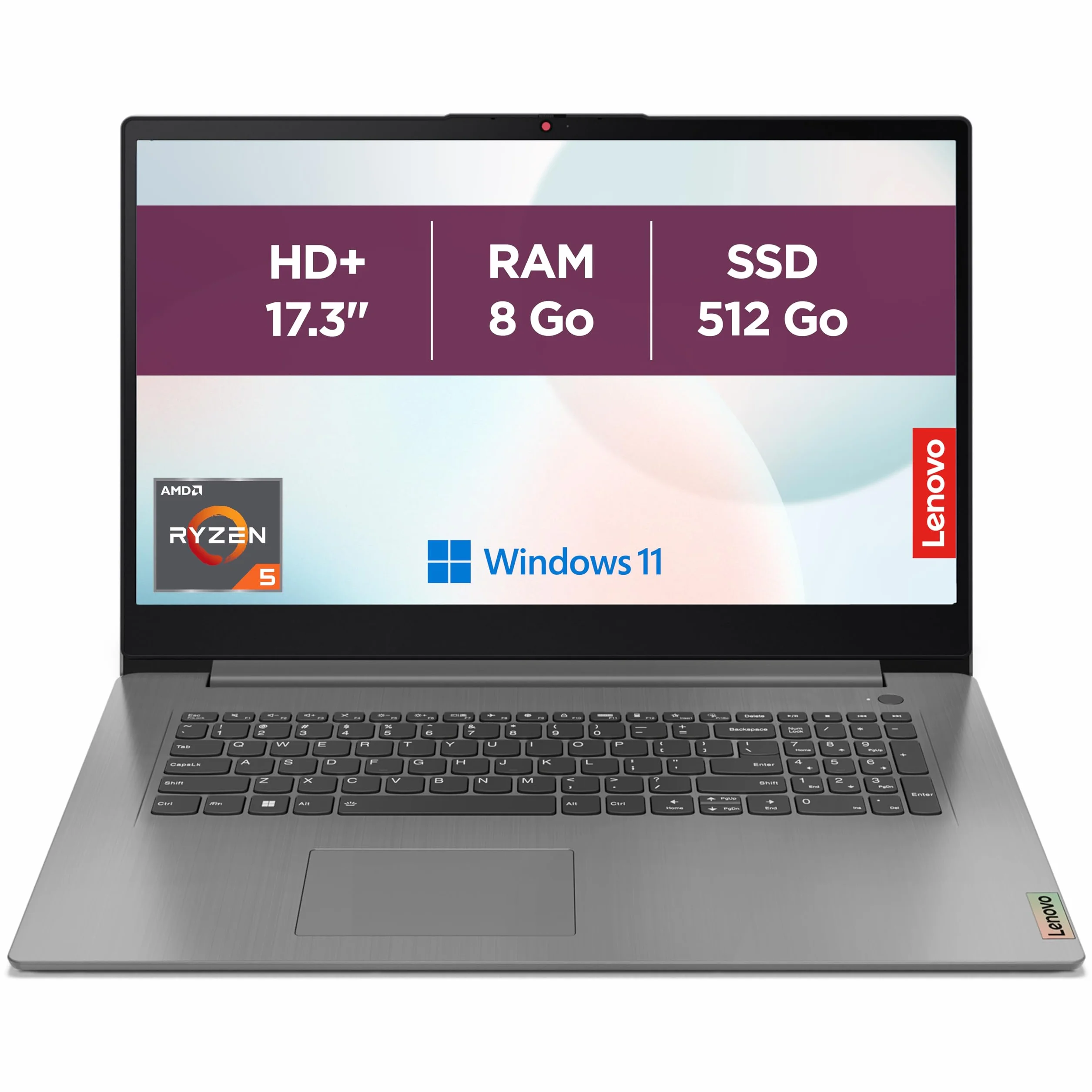 Lenovo IdeaPad 3 17ABA7 Ordinateur Portable 17.3" HD+ AMD Ryzen 5 5625U RAM 8Go SSD 512Go AMD Radeon Windows 11 Home Clavier AZERTY Français Gris