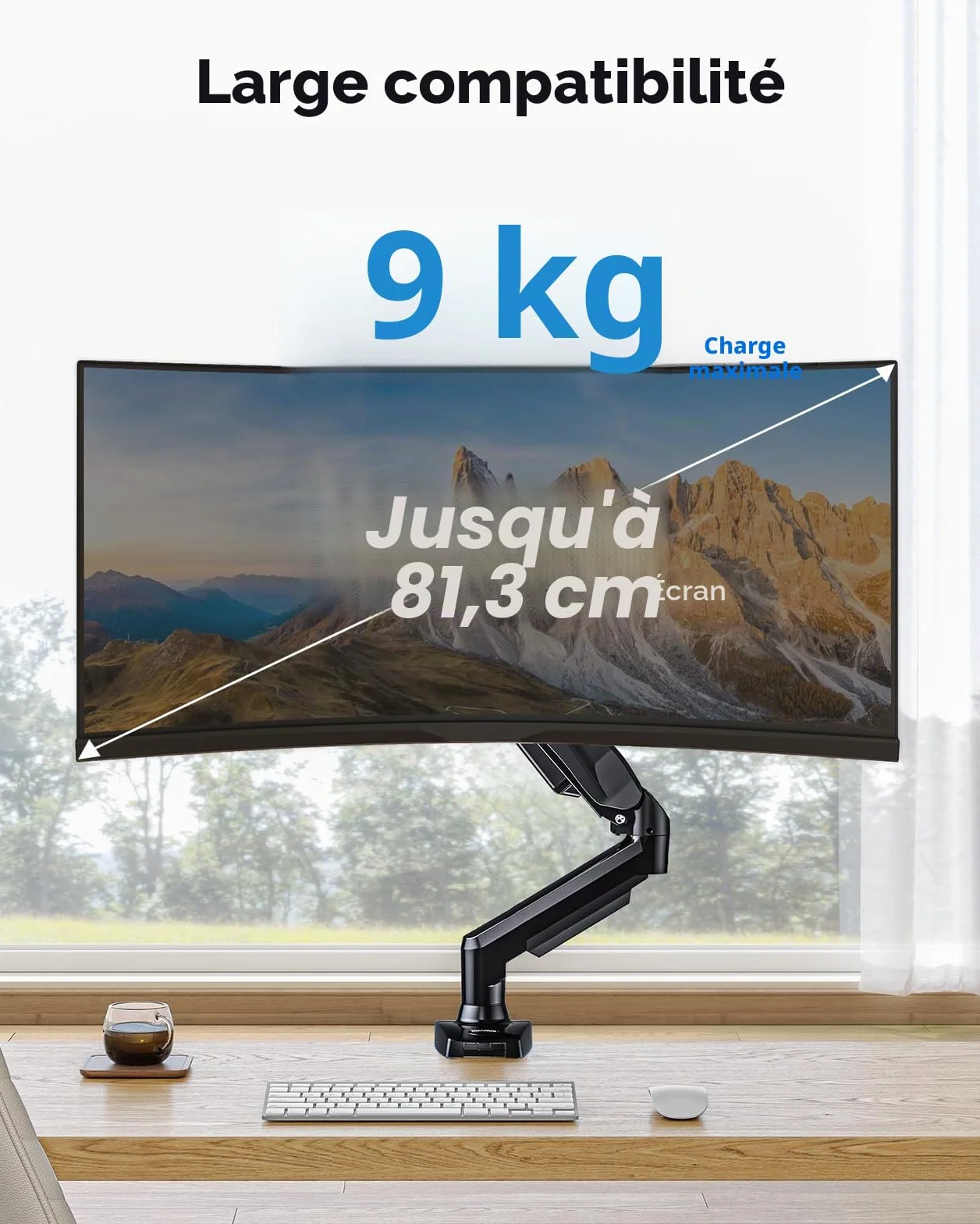 HUANUO Support Écran PC 13-32 Pouces Bras Simple Réglable Hauteur Inclinaison Pivotement Rotatif VESA 75 100 mm