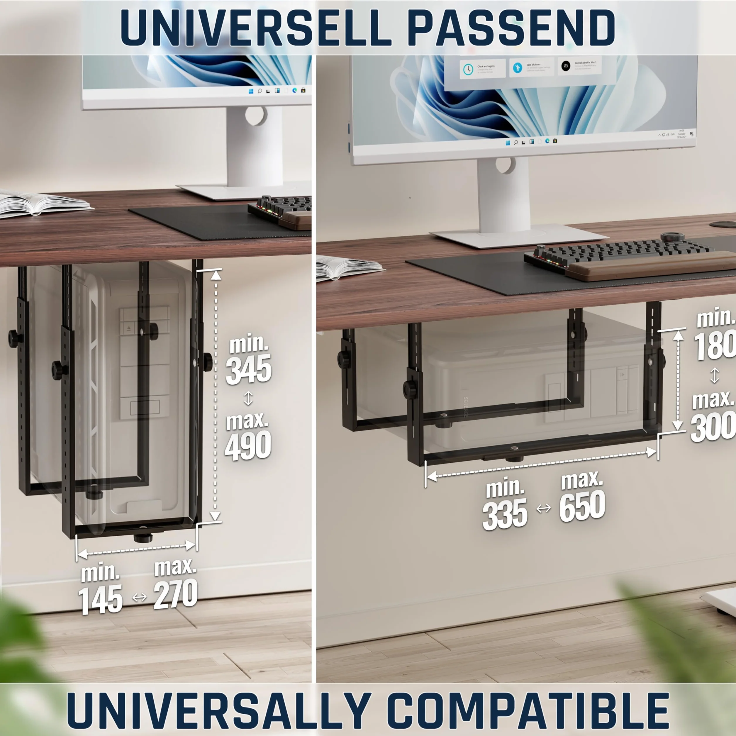 RICOO TRH02-B Support boîtier PC Universel Montage sous Bureau Accroche réglable