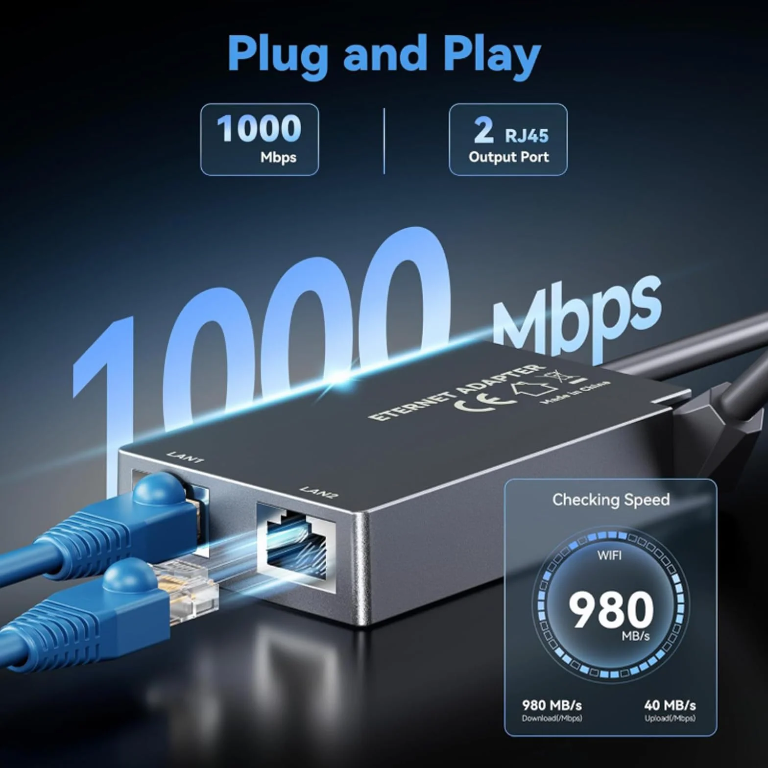 Adaptateur Ethernet Starlink Gen 2 Double Multi-Ports RJ45 1Gbps