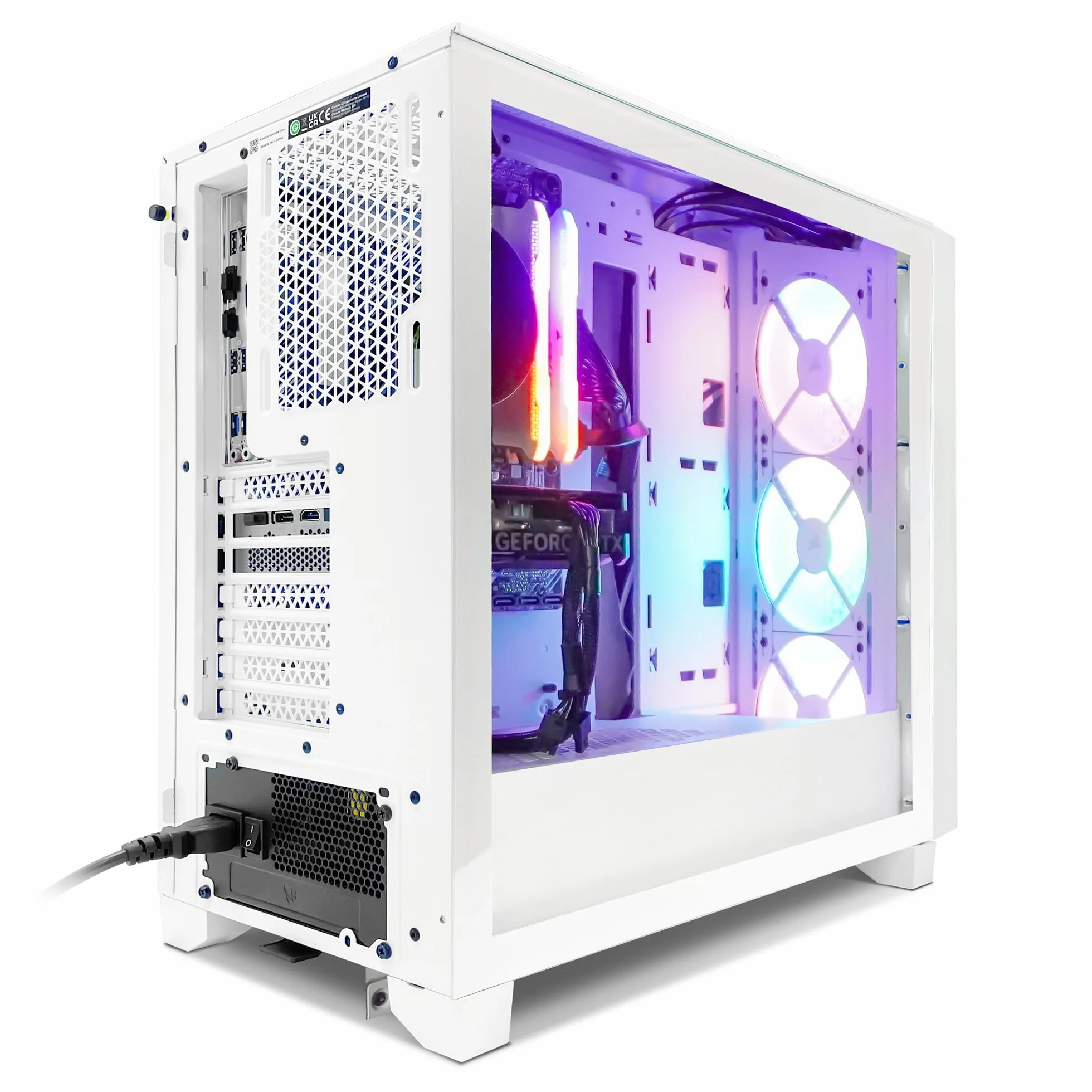 PC Gamer RTX 4060 ARGB White Boitier 3000D RGB White Ryzen 5 4500 DDR4 32Go 3600Mhz NVIDIA GeForce RTX 4060 8Go GDDR6 AMD A520M SSD 1To NVMe Alim 550W 80 Plus Bronze WiFi 5 Windows Pro 11
