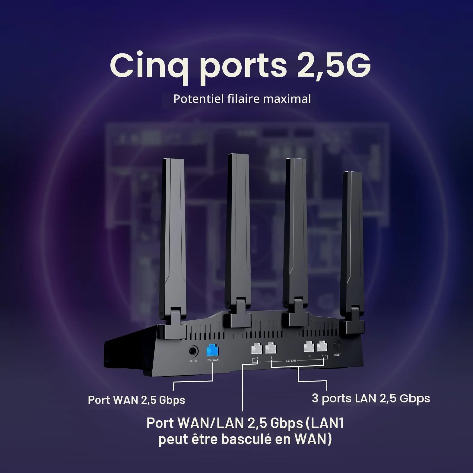 GL.iNet GL-BE9300 Flint 3 Routeur WiFi 7 Tri-Band Gaming Haute Vitesse 5 Ports Multi-Gig 2.5G MLO