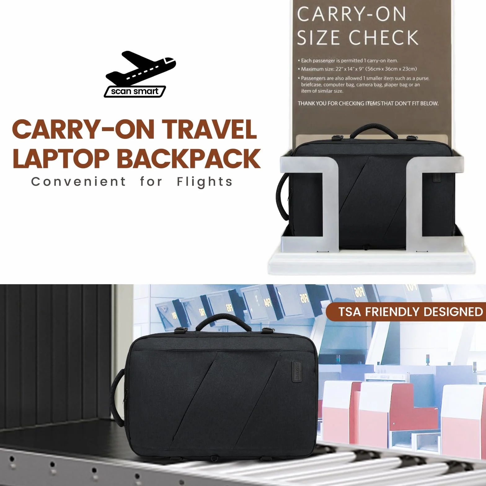 LOVEVOOK Sac à Dos Cabine Grand 30L Antivol Voyage Avion Bagage à Main Homme Femme Ordinateur Portable 15.6 Pouces Résistant Aux Éclaboussures Noir