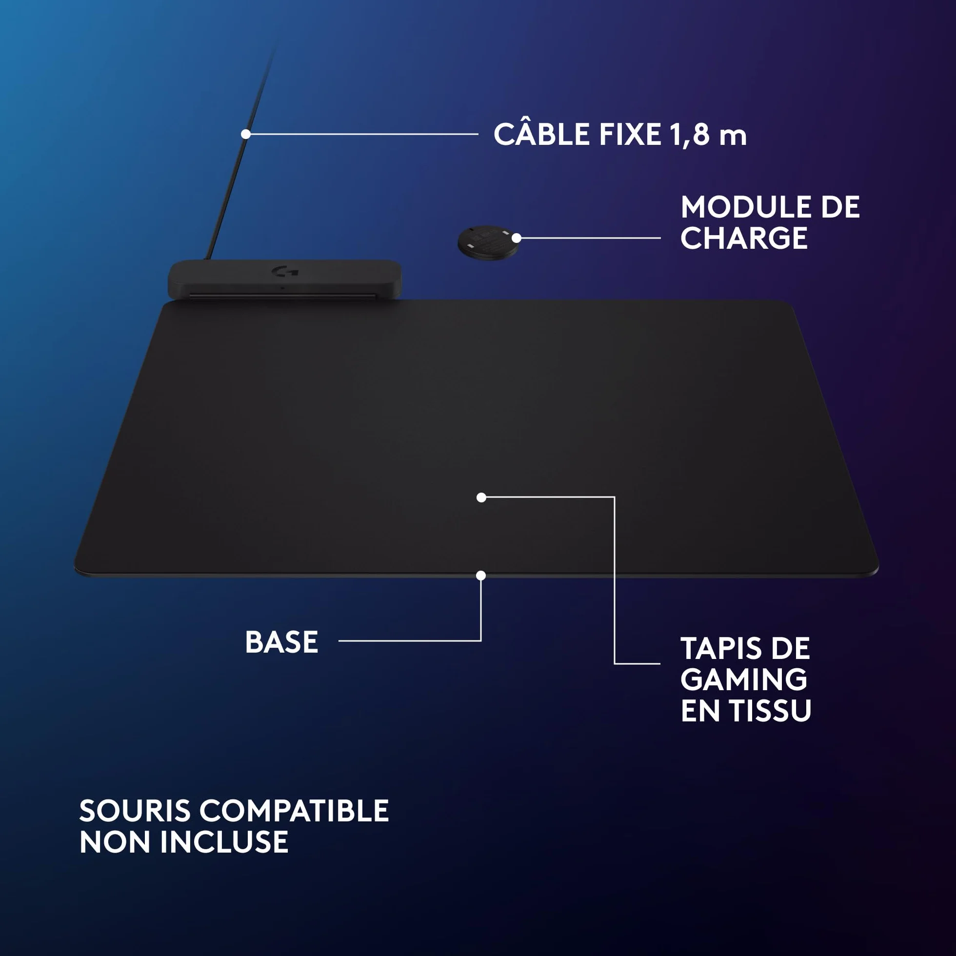 Logitech G POWERPLAY 2, Tapis de Souris de Charge sans Fil pour Souris Gaming, 34,5 x 28,4 cm, Noir