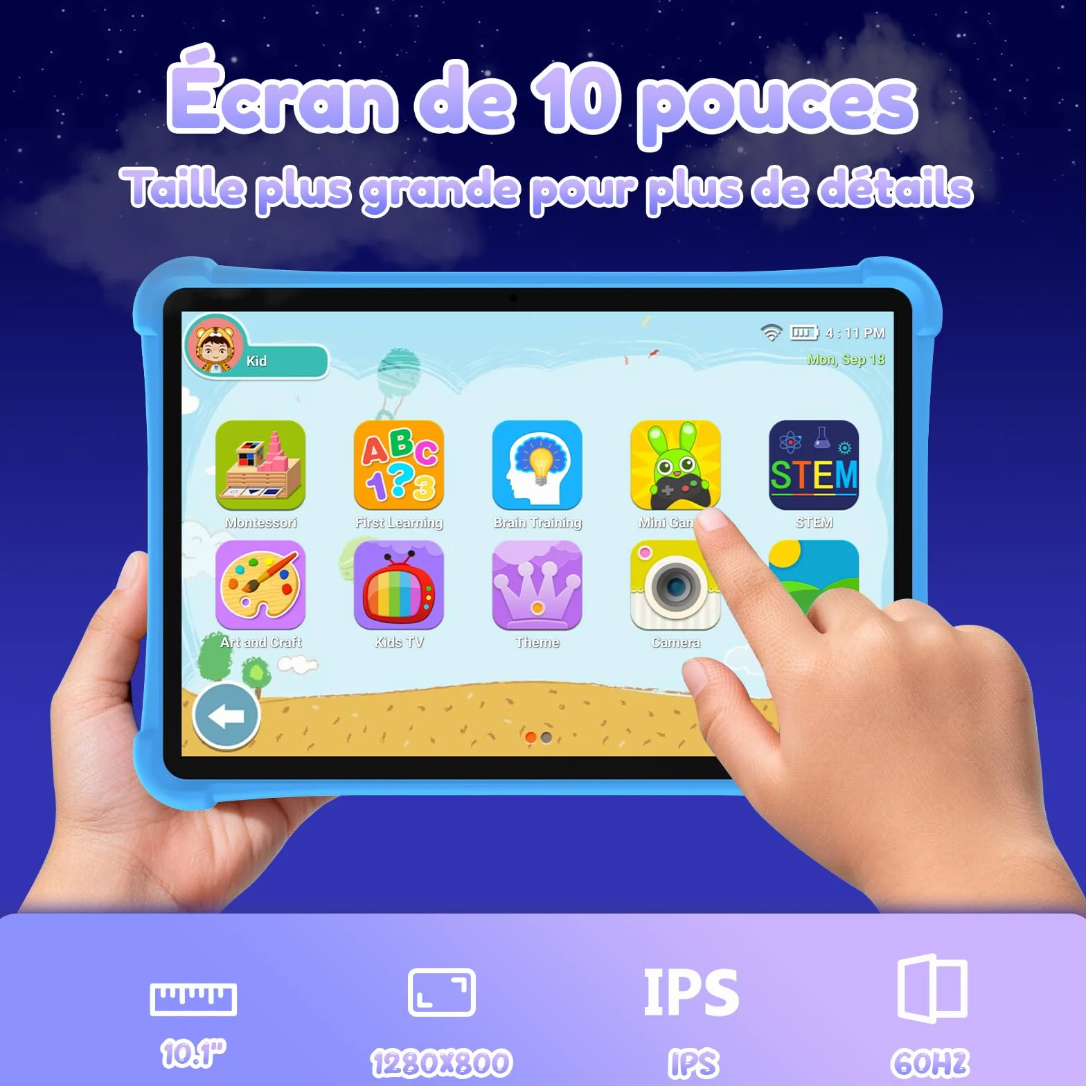 ALLDOCUBE Tablette Enfants 10 Pouces Android 15 Octa-Core 7Go+64Go Ext 512Go 5500mAh Contrôle Parental Wi-Fi 6 BT 5 GPS 4G LTE