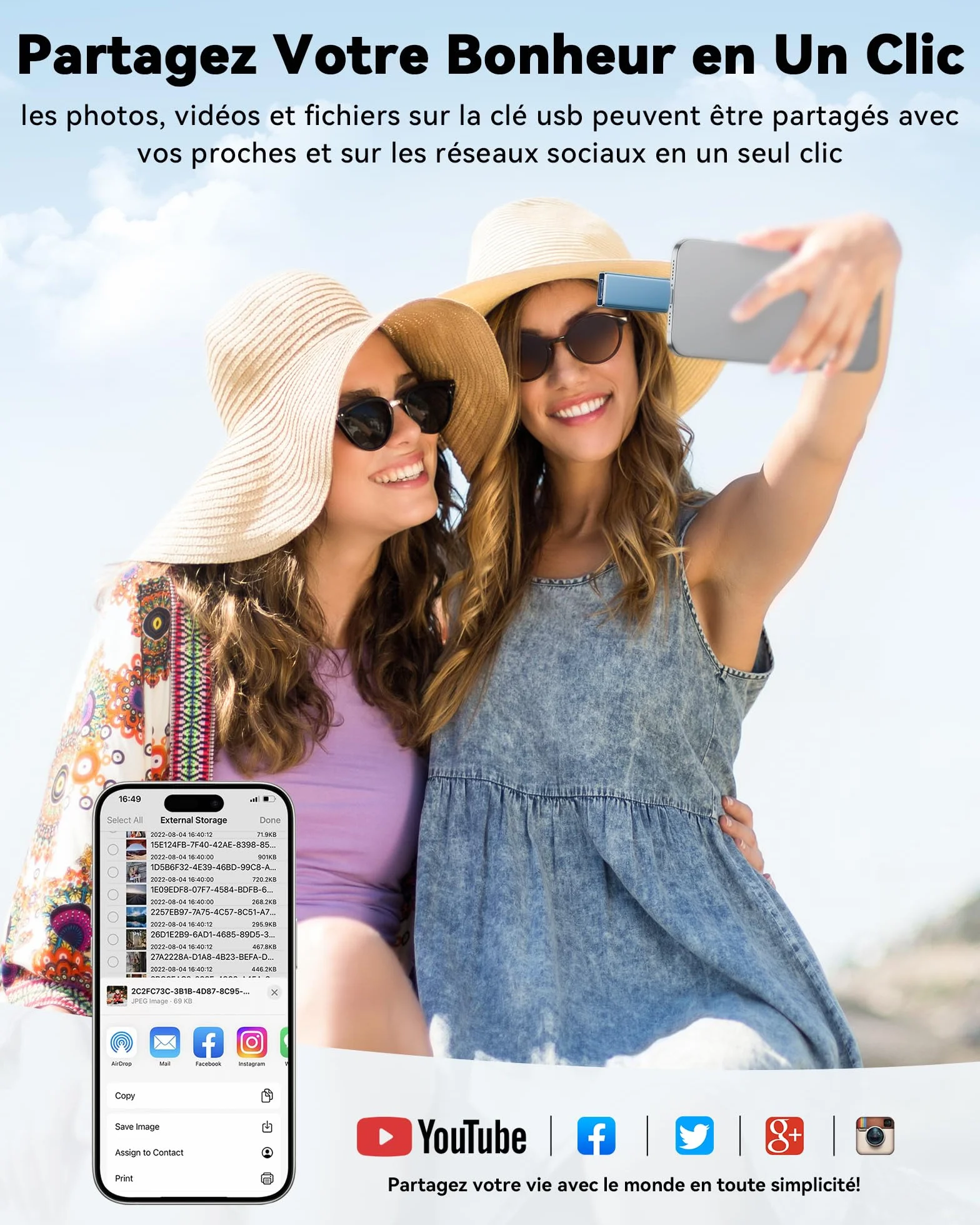 SUDEHO Clé USB iPhone MFI Certifié 256 Go 4 en 1 USB C Photo Stick Mémoire Externe Bleu
