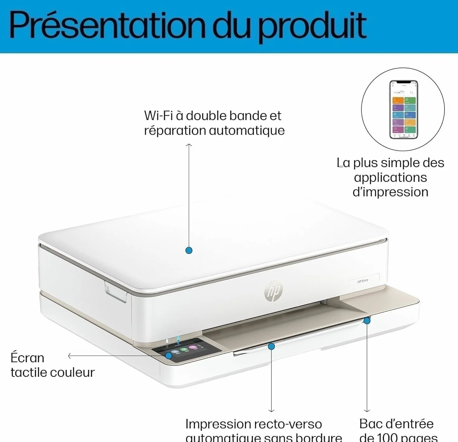 HP Envy 6120e Imprimante Multifonction Jet d'encre A4 Couleur Recto Verso Automatique Wi-Fi