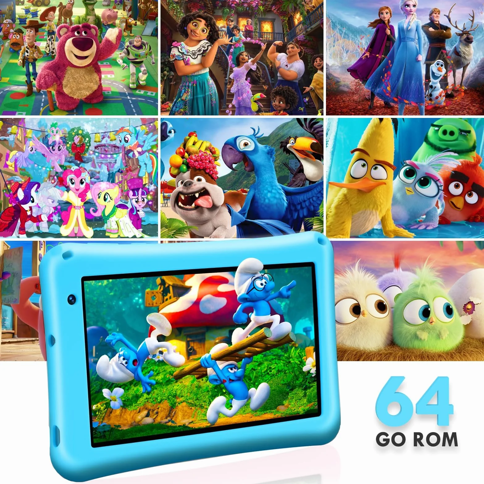 Tablette Enfants 7 Pouces Android 13 8Go RAM 64Go ROM Octa-Core Caméra HD Contrôle Parental Housse Silicone Bleu