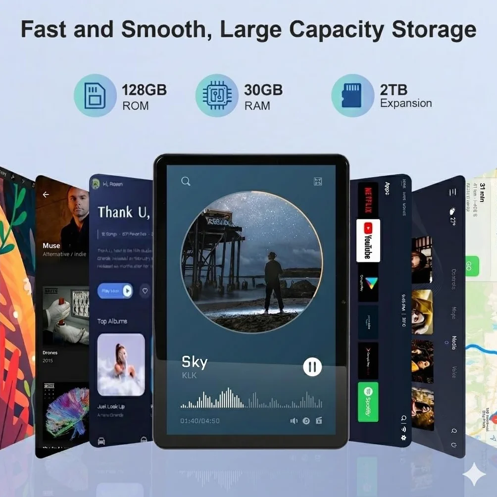 Tablette Android 15 HD 10 Pouces Octa-Core 30Go RAM 128Go ROM Wi-Fi 5G 6000 mAh Vert