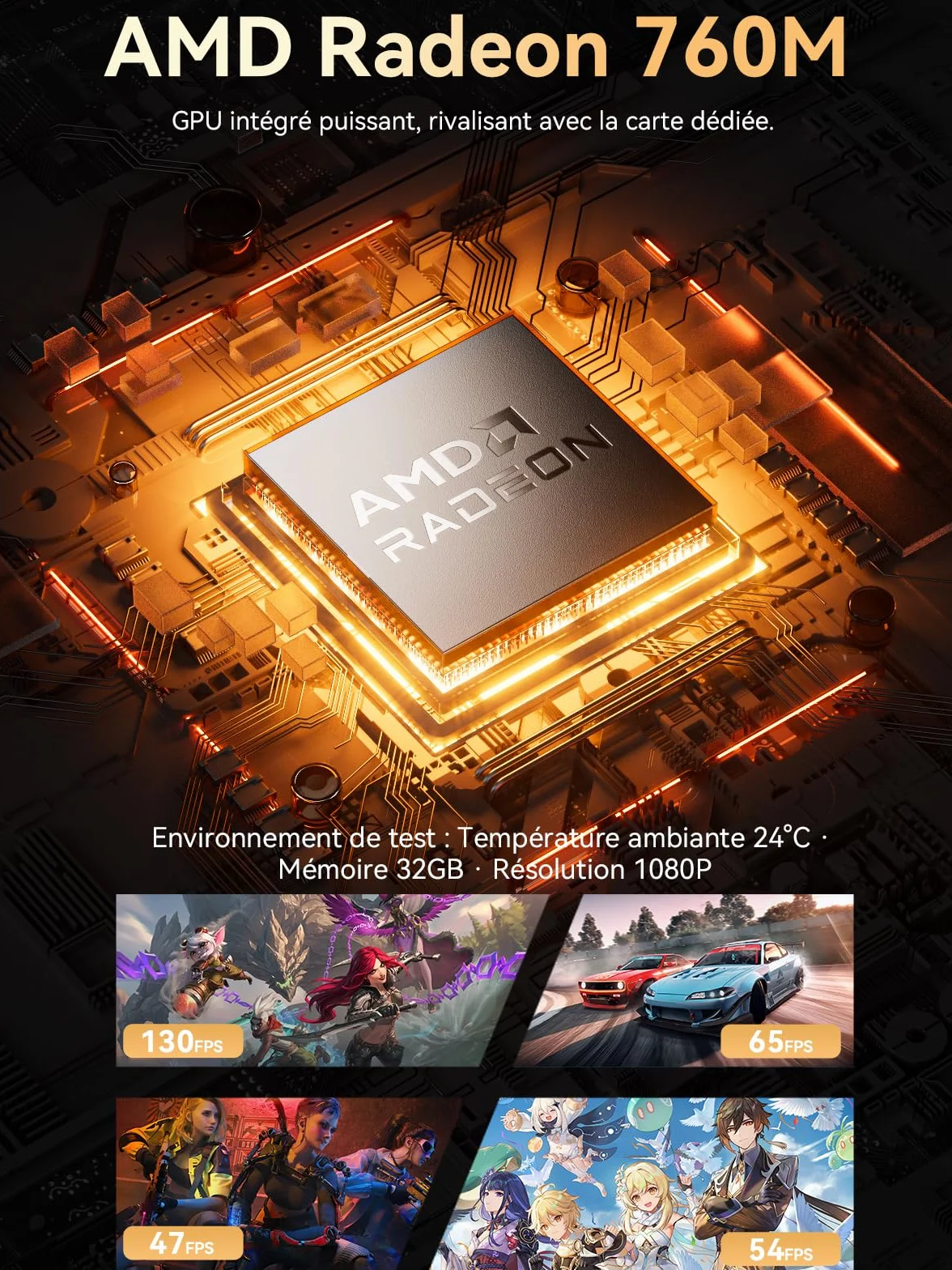GMKtec Mini PC Ryzen 5 7640HS AMD Radeon 760M 16Go DDR5 512Go PCIe3.0 SSD Double LAN 2.5G WiFi 6E Triple Affichage 4K USB 4.0