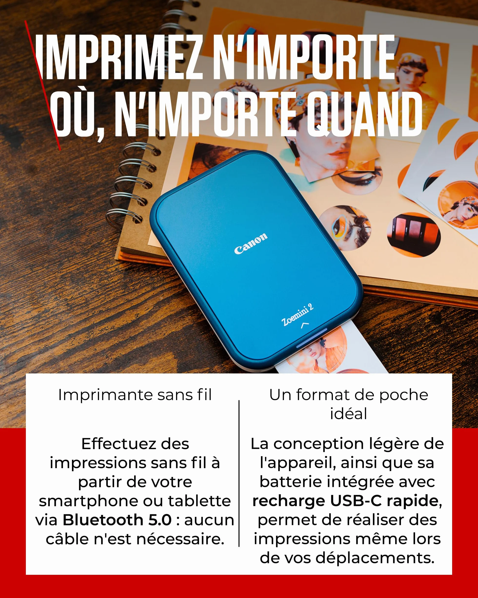 Canon Zoemini 2 Imprimante Photo Portable Bluetooth 5.0 Type-C Bleu Marin