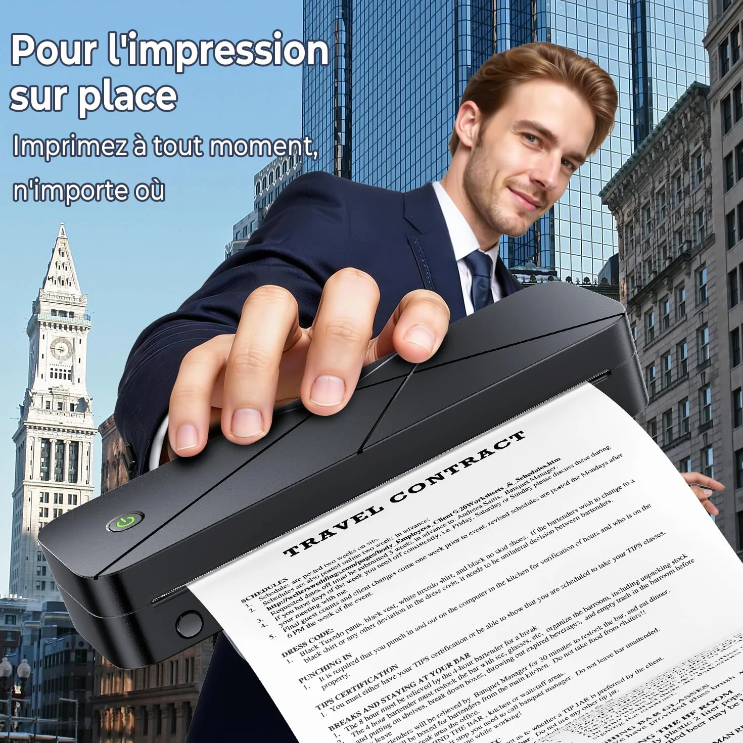 Imprimante Thermique Portable A4 Bluetooth 300 DPI Sans Encre 2600 mAh Compatible Papier A5/B5