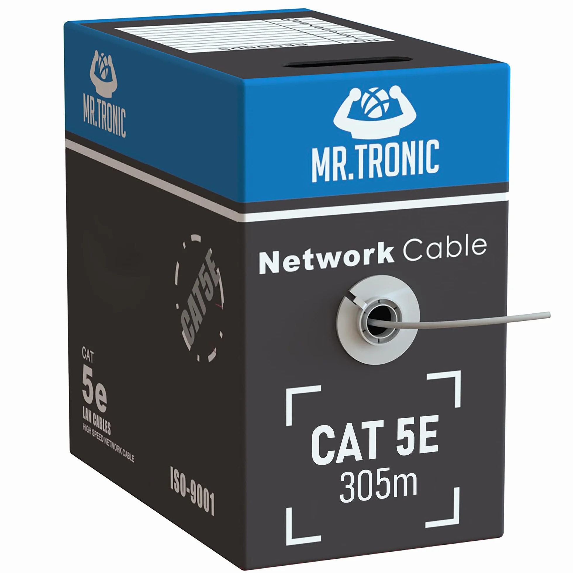 Mr. Tronic Vrac Câble Ethernet 305m, Bulk Reseau LAN Cat 5E Haut Debit Pour Internet Rapide 1 Gbps 100 MHz, Câble Ethernet AWG24, Cat5E en Vrac UTP CCA (305 Mètres, Gris)