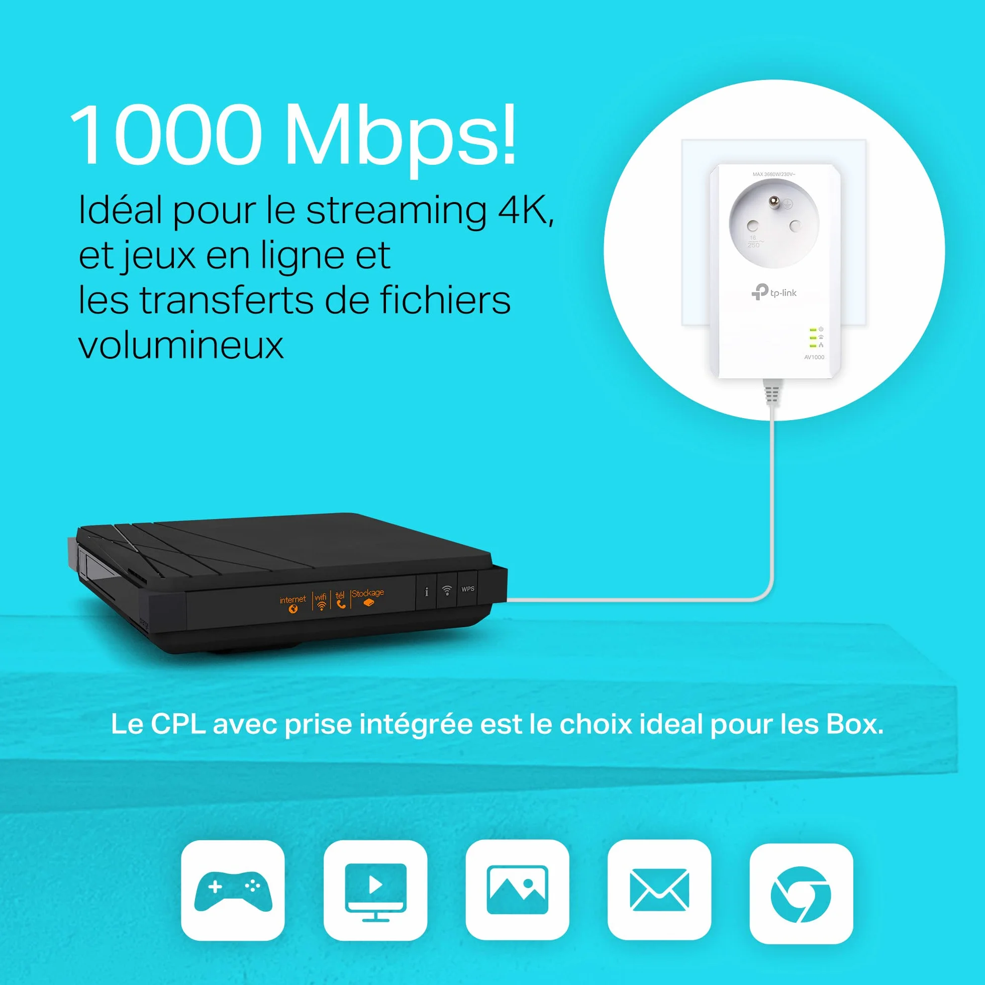 TP-Link CPL TL-PA7017P KIT 1000 Mbps Gigabit Prise Intégrée Pack de 2