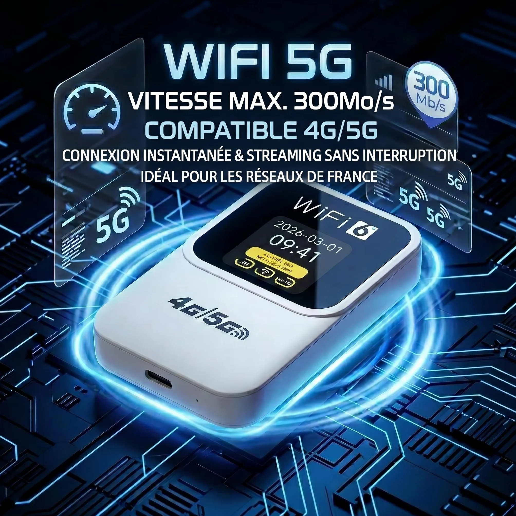 Routeur 5G Portable WiFi 6 SIM Déverrouillé Batterie 3000mAh 28 Appareils WPA3 Nano SIM Pocket WiFi Voyage