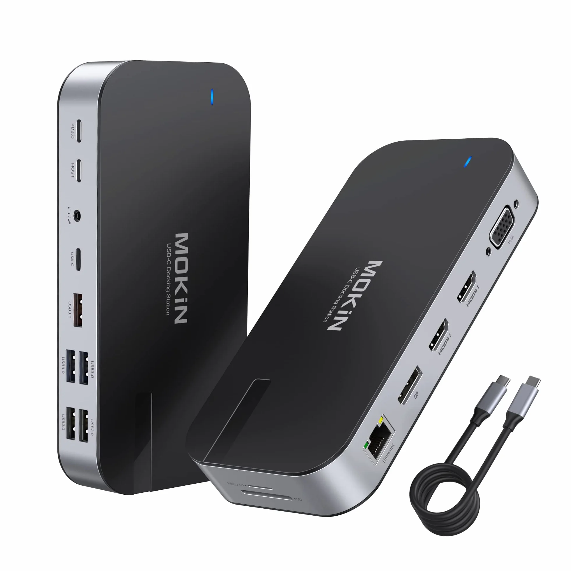 MOKiN Docking Station, 16 en 1 Stations d'accueil pour Ordinateur Portable, Dock USB C avec Double HDMI, 4K@60Hz DisplayPort, Gigabit Ethernet, VGA, PD 100W, SD/TF, Hub Adaptateur pour Dell HP Lenovo