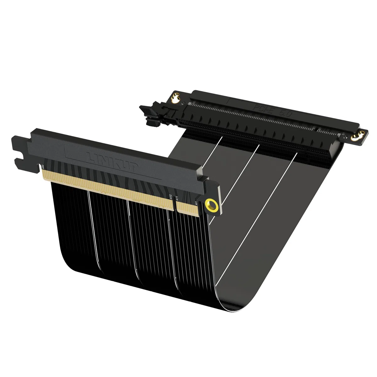 LINKUP - AVA5 Câble Riser PCIE 5.0 | Prêt pour RTX5090 RX9070 GPU | Vitesse x16 128Go/s | Compatible avec PCIe 4.0 | Conçu pour boîtier Mini ITX | Double Inversion, Noir 20cm (Longueur totale 22cm)