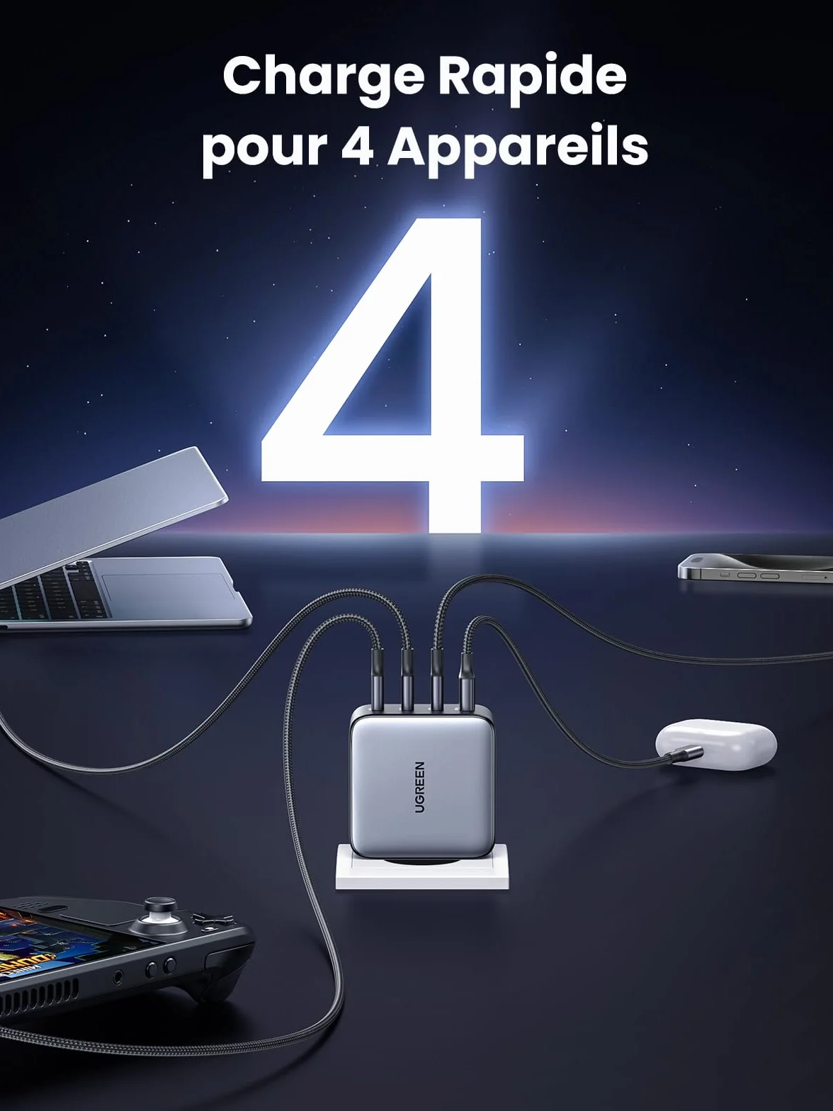 UGREEN Nexode 100W Chargeur USB C Rapide 4 Ports GaN Tech Compatible iPhone 17 Pro Max Air 16 15 14 13 12 Galaxy PPS 60W S26 S25 S24 Pixel 10 9 iPad MacBook