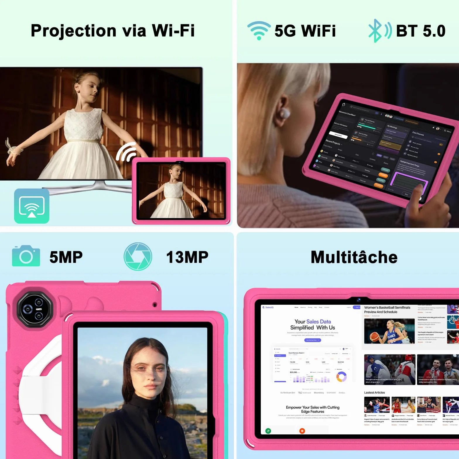 Tablette Android 15 pour enfants 11 Pouces 24Go+256Go/2To Octa-Core Gemini AI Widevine L1 8000 mAh 13MP+5MP EVA Silicone Étui Protection Boîtier Métallique Rose