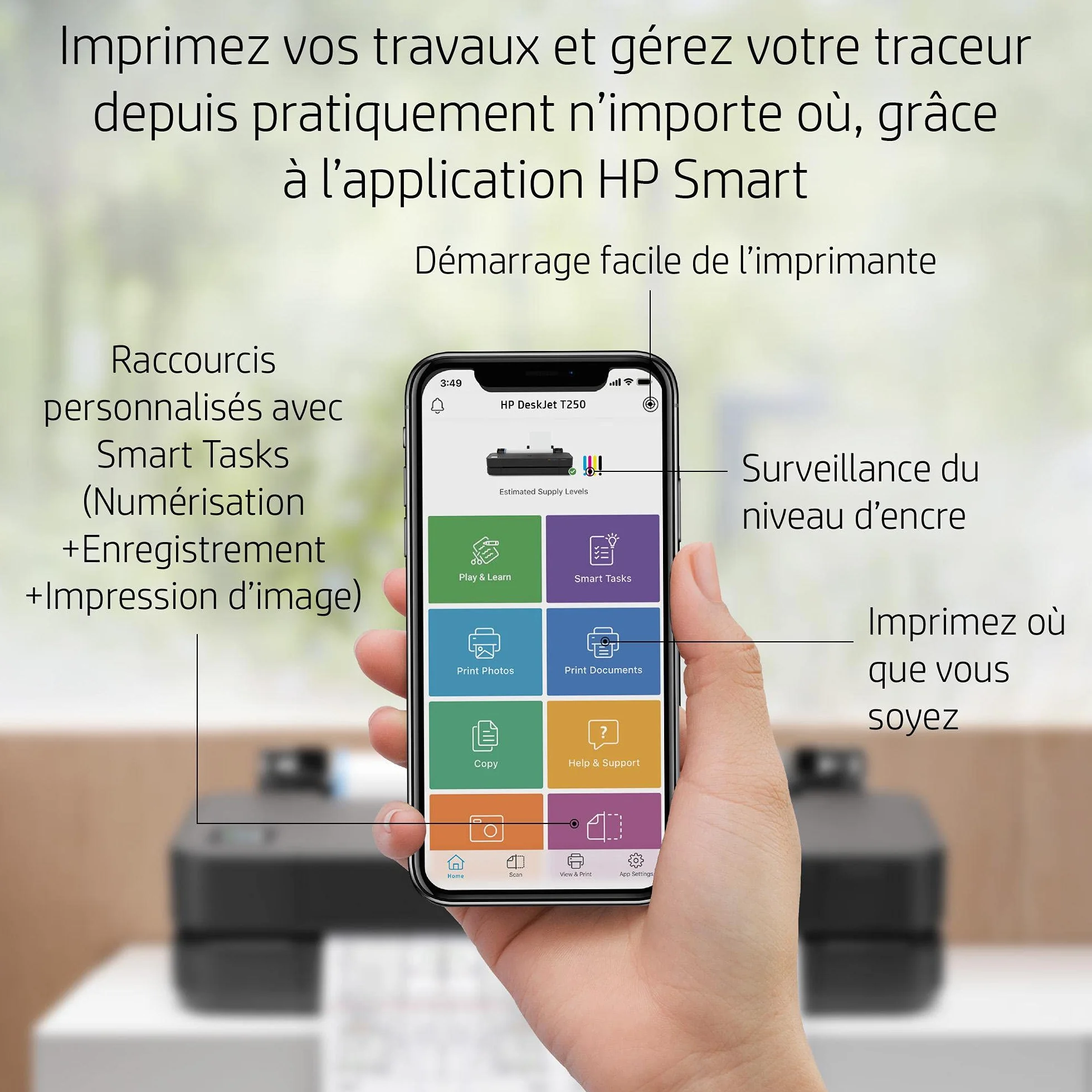 HP DesignJet T230 Imprimante Grand Format 24 Pouces A1, Wi-Fi, Gigabit Ethernet, USB 2.0, Noir