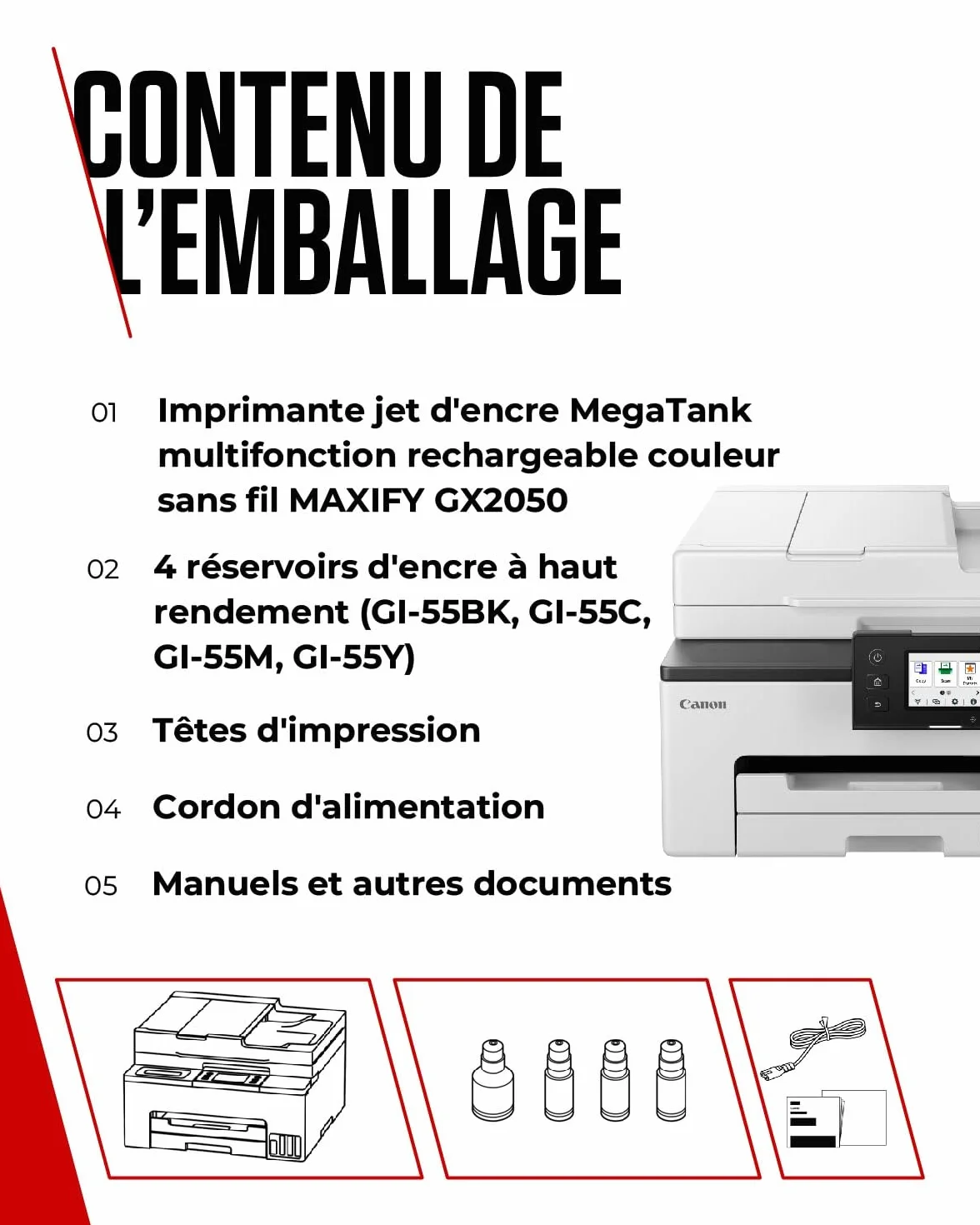 Canon MAXIFY GX2050 Imprimante A4 Couleur Jet d'encre MegaTant Tout-en-Un sans Fil Wi-Fi Ethernet USB