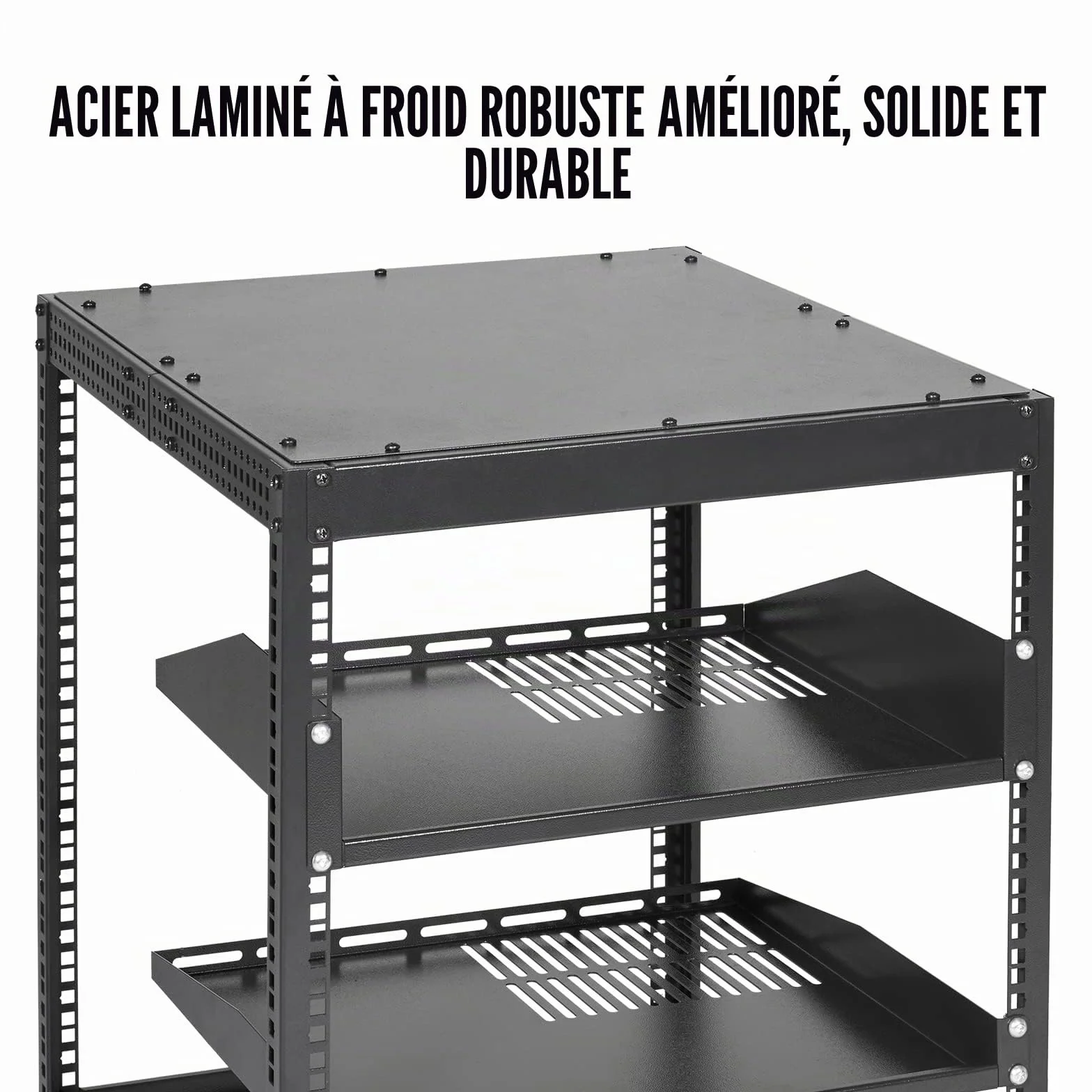 VEVOR Rack de Serveur à Cadre Ouvert 12U Support Mural Profondeur Réglable 58,5-101,6 cm 4 Montants Roulettes