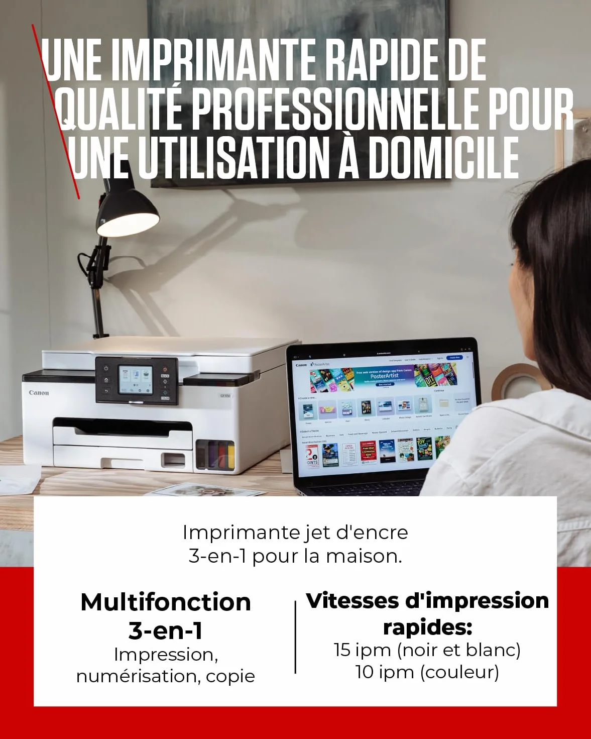 Canon MAXIFY GX1051 Imprimante A4 Couleur Jet d'encre MegaTank Tout-en-Un Wi-Fi Ethernet USB 6 Bouteilles d'encre