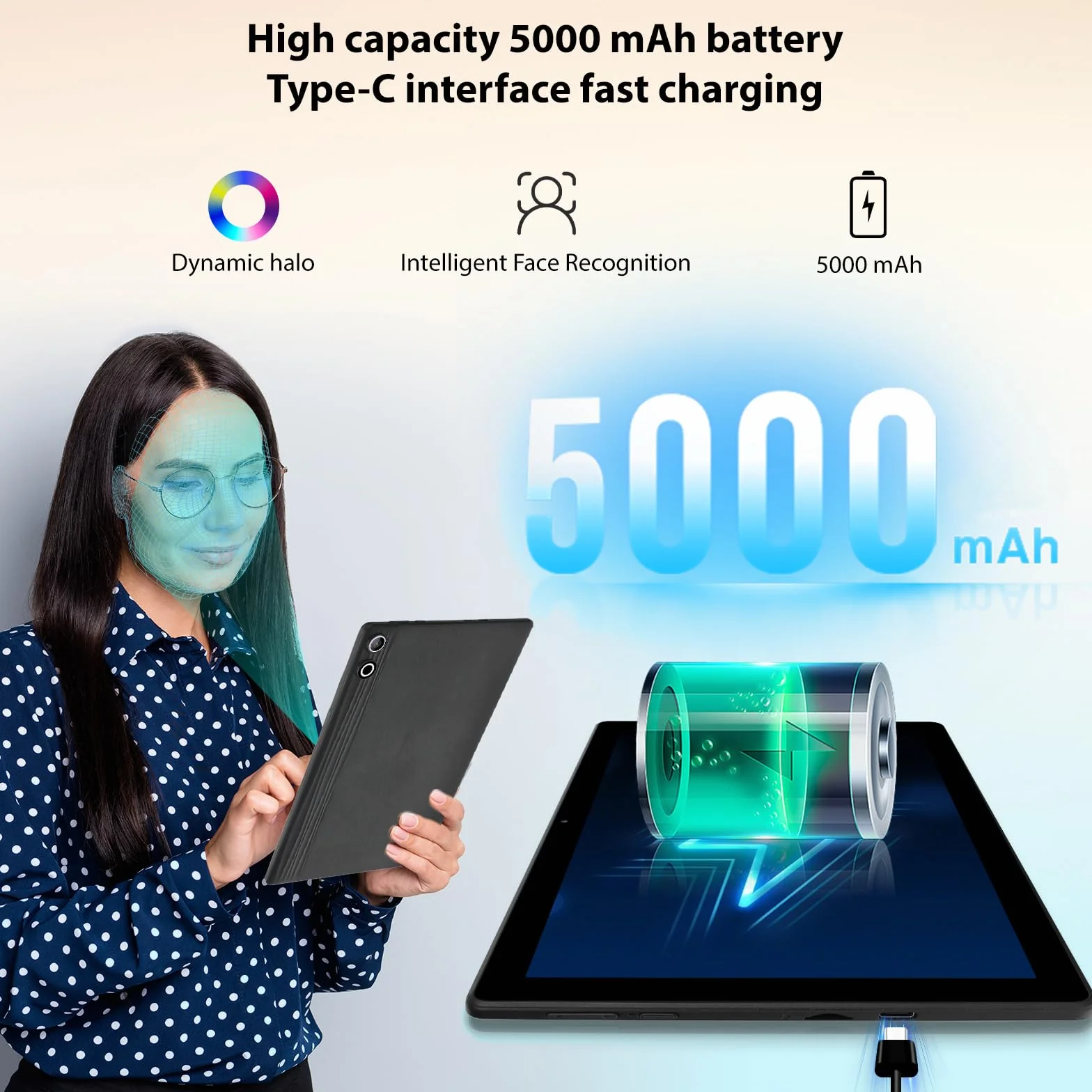 Tablette 10 Pouces Android 15 Octa-Core 24Go 64Go 1To TF WiFi 6 BT 5.3 Batterie 5000 mAh Noir