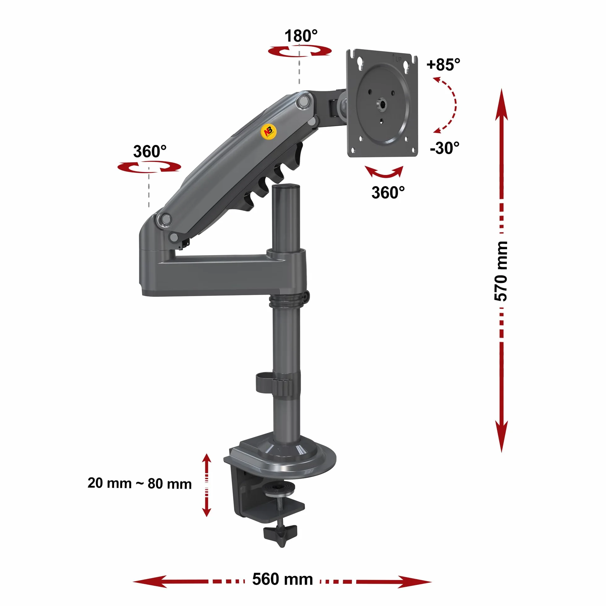 Ergosolid Support Écran PC 17-30 Pouces Bras Rotatif 360° Réglable Hauteur VESA 75-100mm Charge 2-9kg