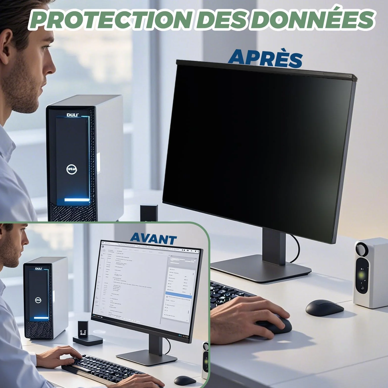 Filtre de Confidentialité Amovible 24 Pouces 16:9 Anti-Reflet HD Anti-Lumière Bleue pour Moniteur 54 x 32,9 cm