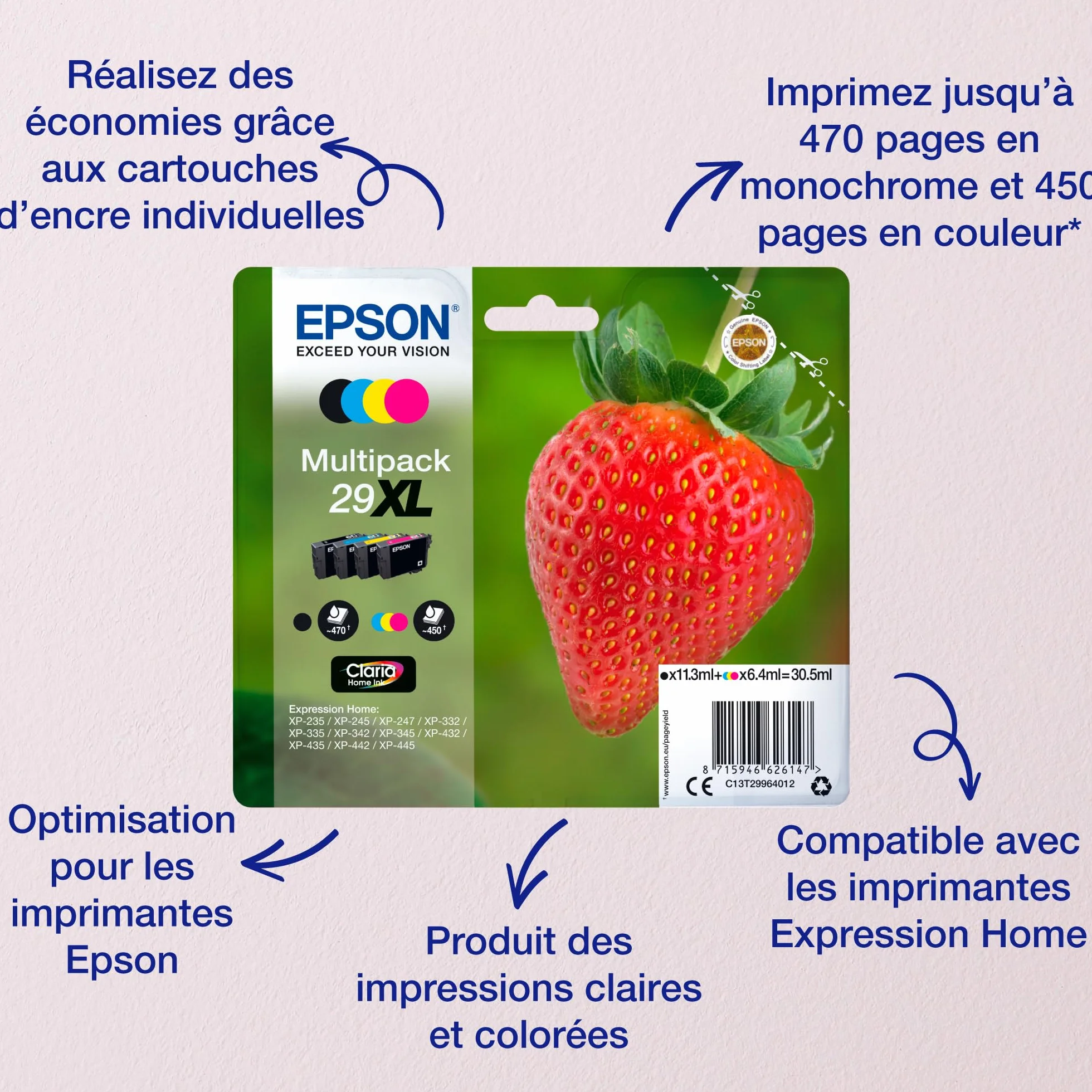 Epson 29 Strawberry Genuine Multipack 4-Colours Claria Home Ink Cartridges