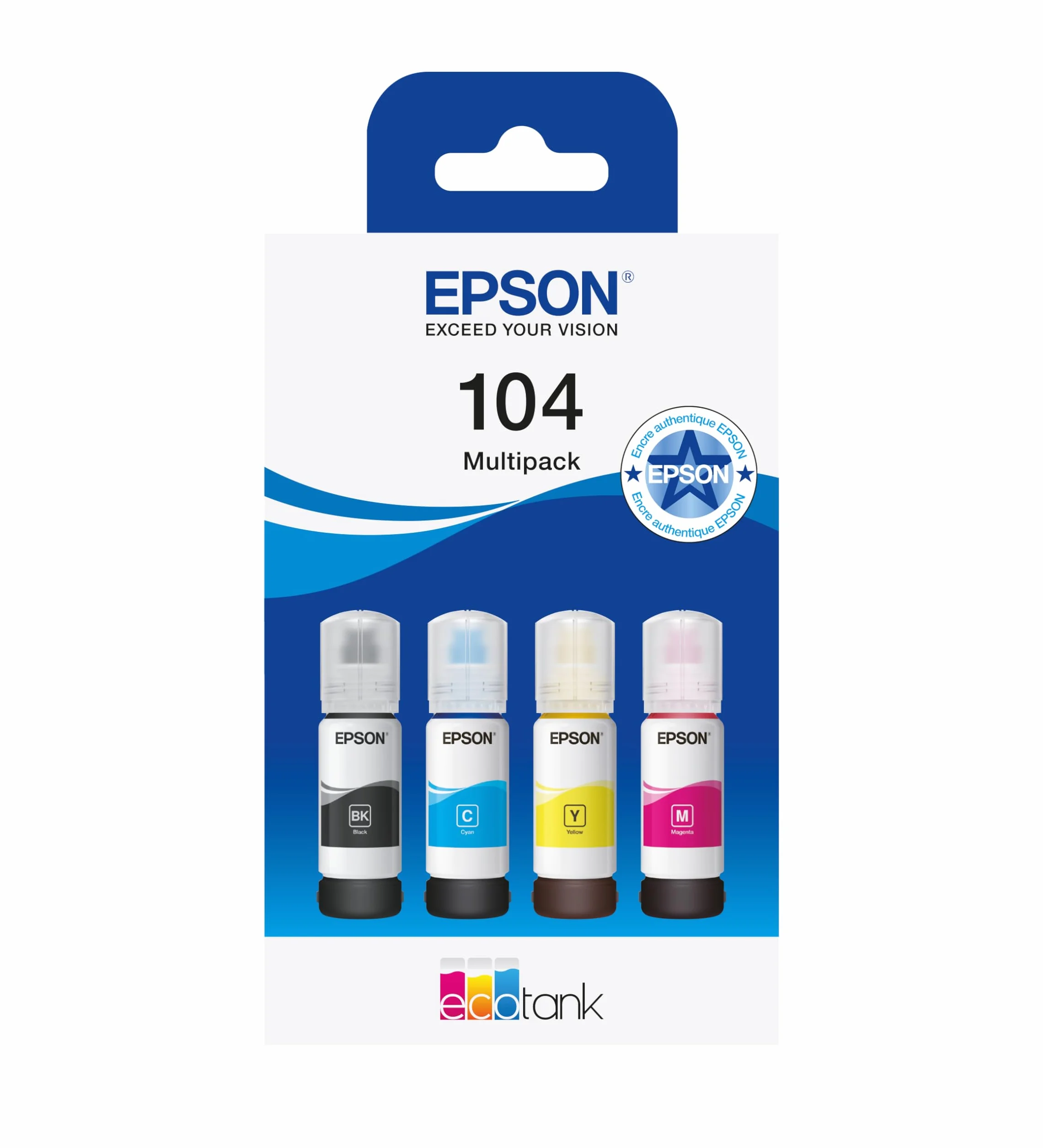 Epson EcoTank 104 Bouteilles d’Encre Authentiques Multipack Couleur 4X Noir Cyan Magenta Jaune