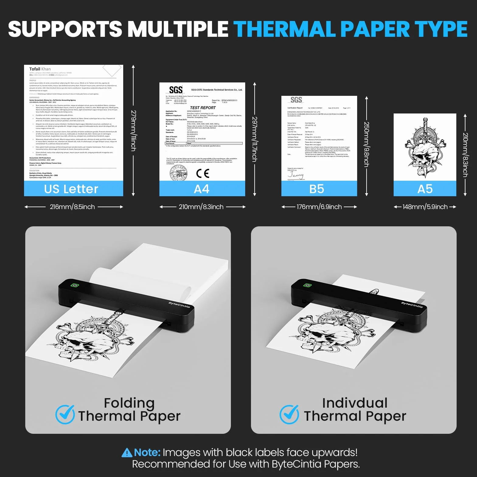 Imprimante Thermique A4 Bluetooth Portable sans Fil pour Voyage, Compatible Android iOS