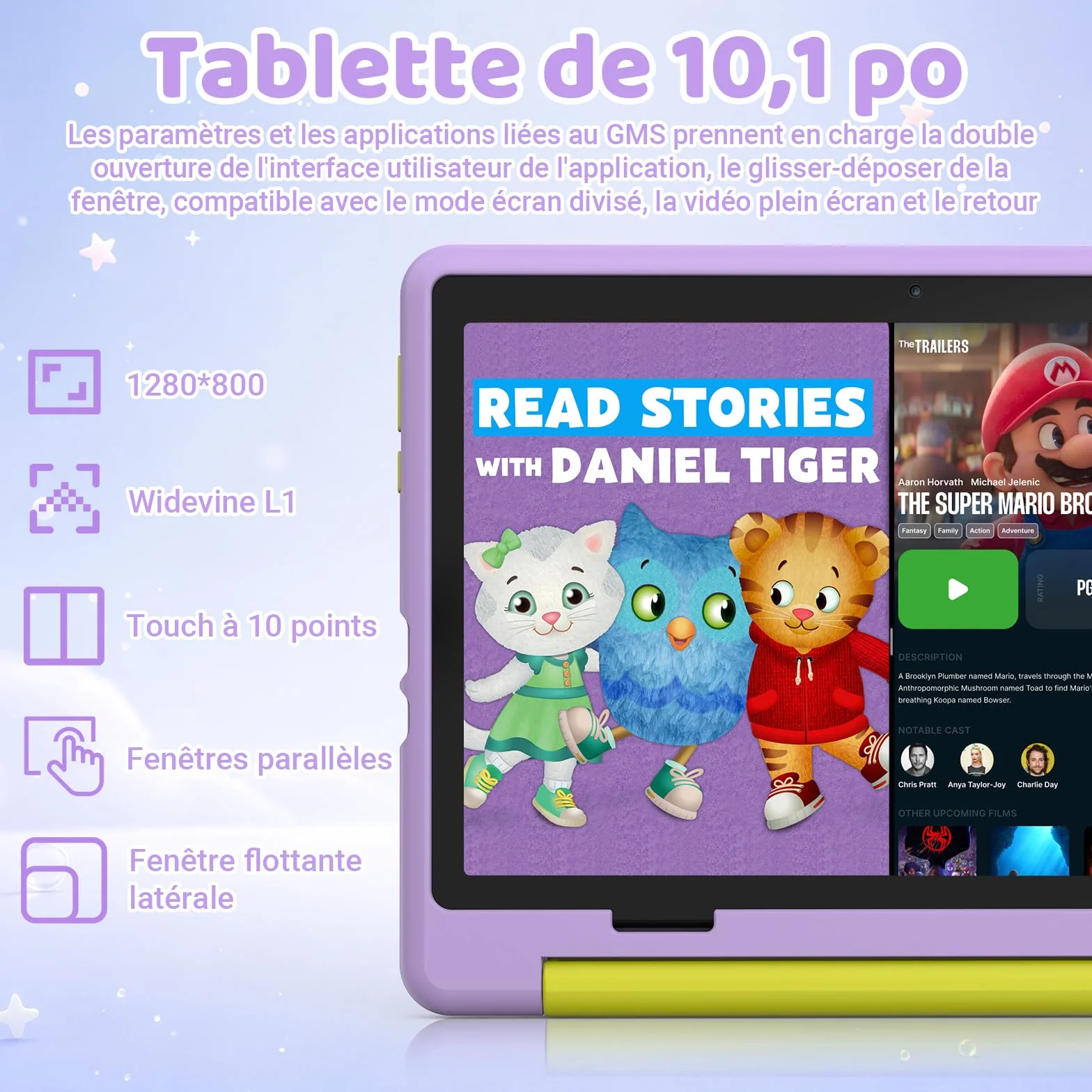 Tablette Enfants 10 Pouces Android 16, 24Go+64Go Extensible 1To, 6000mAh, WiFi 6, BT 5.4, Violette