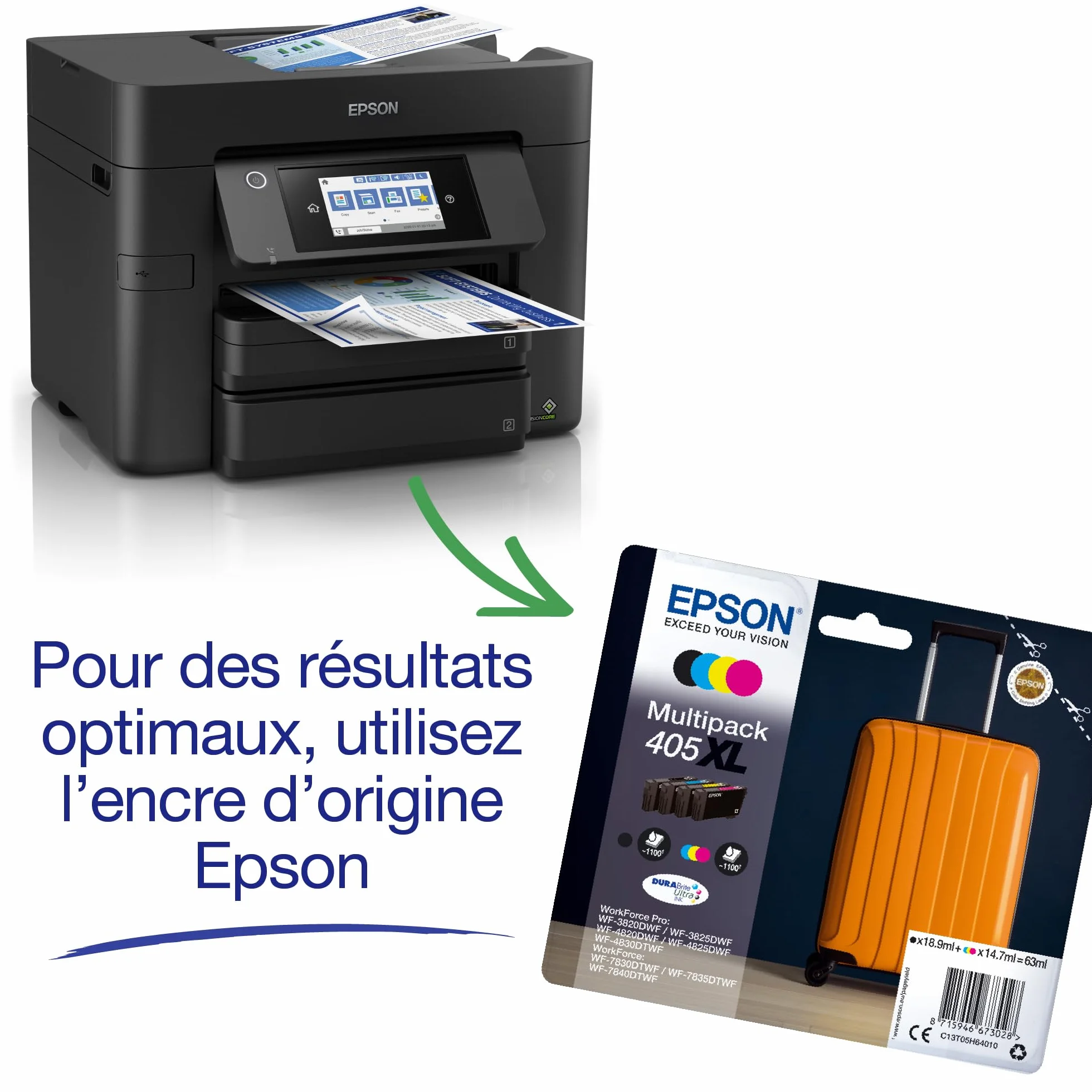 EPSON WorkForce Pro WF-4830 Imprimante 4-en-1 recto-verso WiFi Direct Ethernet ADF Compacte