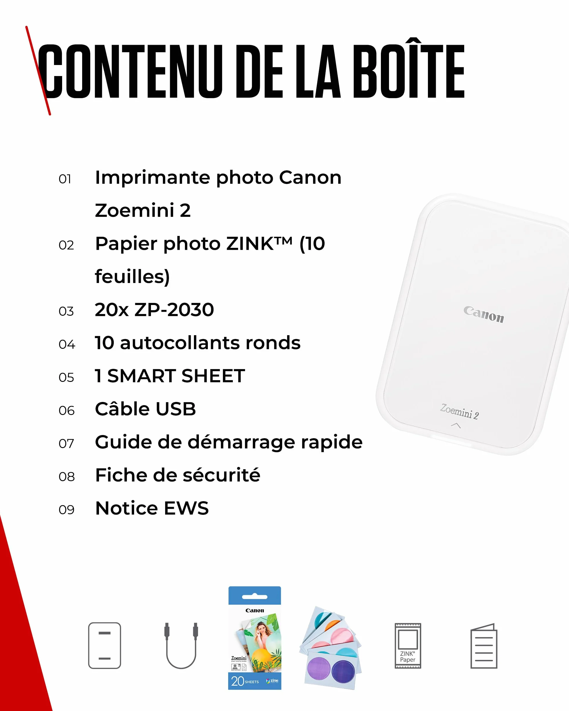 Canon Zoemini 2 Imprimante Photo Portable Bluetooth 5.0 USB-C Blanc