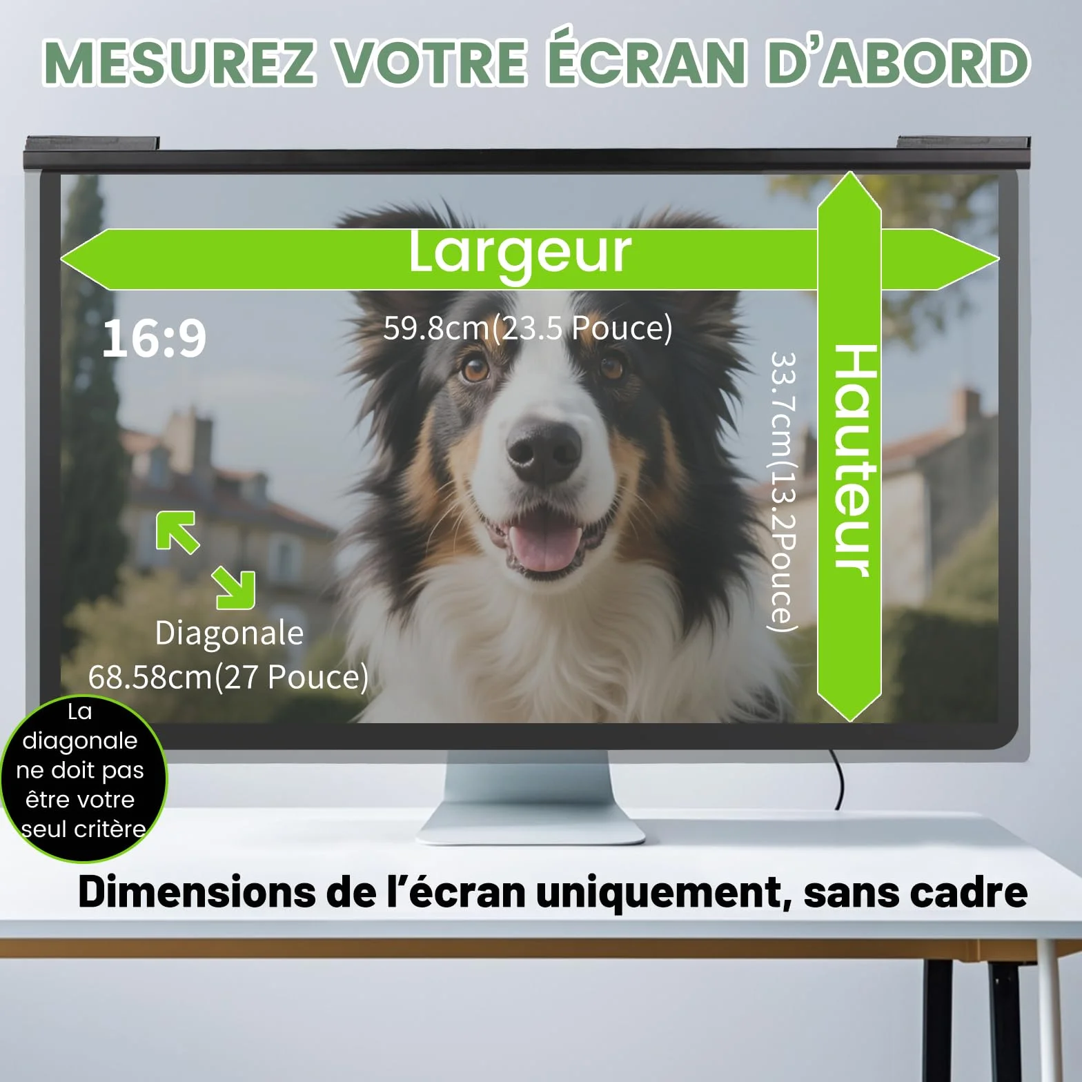 Filtre de Confidentialité Amovible 27 Pouces 16:9 Anti-Reflet HD Anti-Éblouissement Anti-Lumière Bleue pour Moniteur 61,3 x 36,9 cm