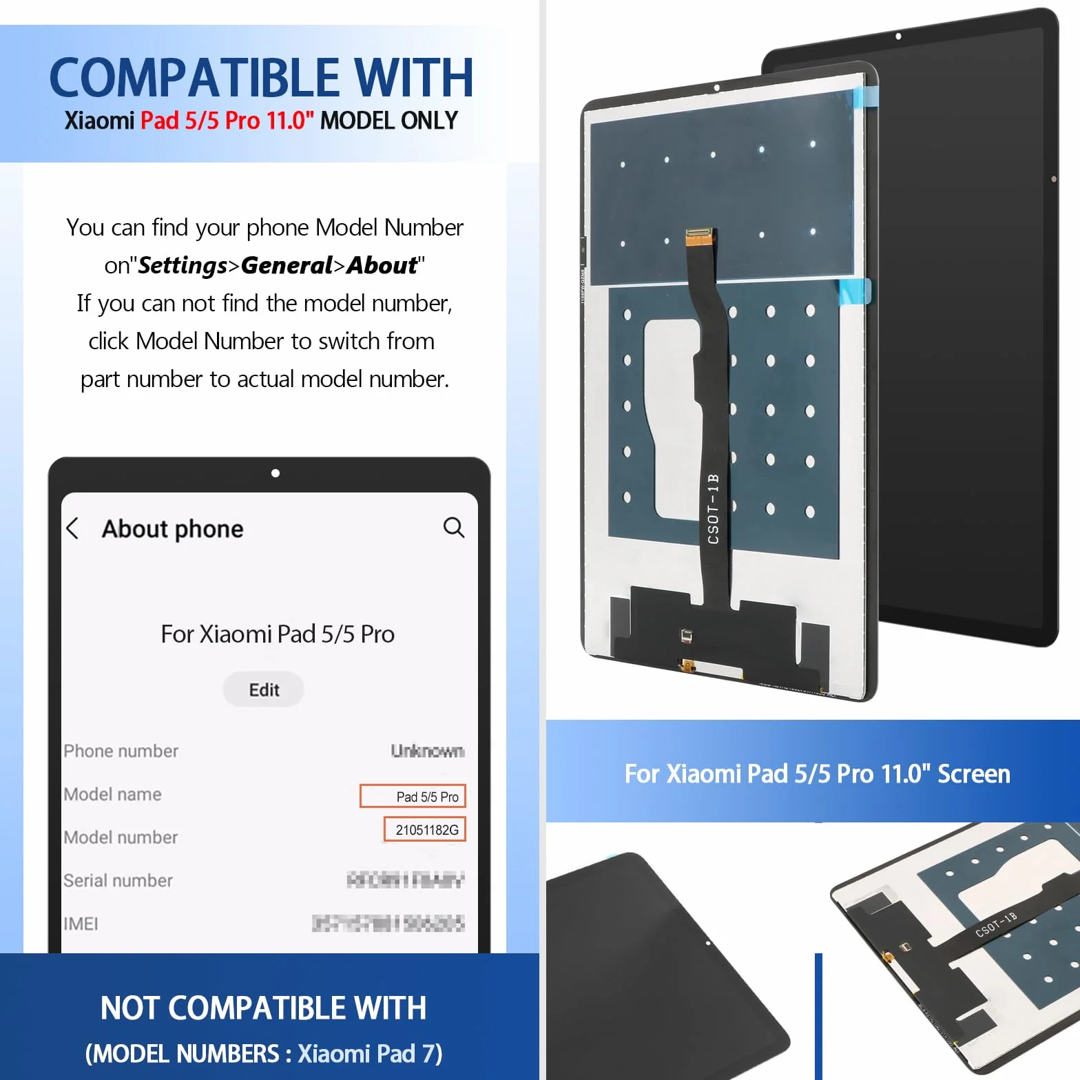 Écran LCD Tactile Xiaomi Pad 5/5 Pro 11.0" Assemblé Digitizer avec Outils de Réparation Noir