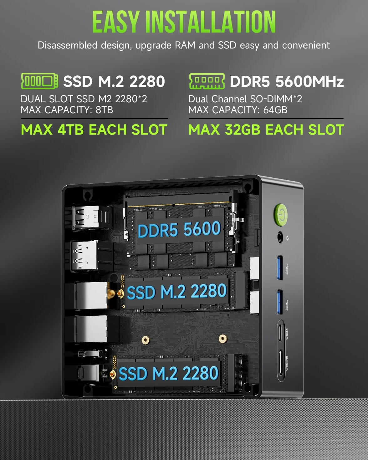 GMKtec K11 R9 8945HS Gaming Mini PC, 32GB DDR5 RAM, 2TB NVME SSD, Oculink, Dual 2.5GbE LAN