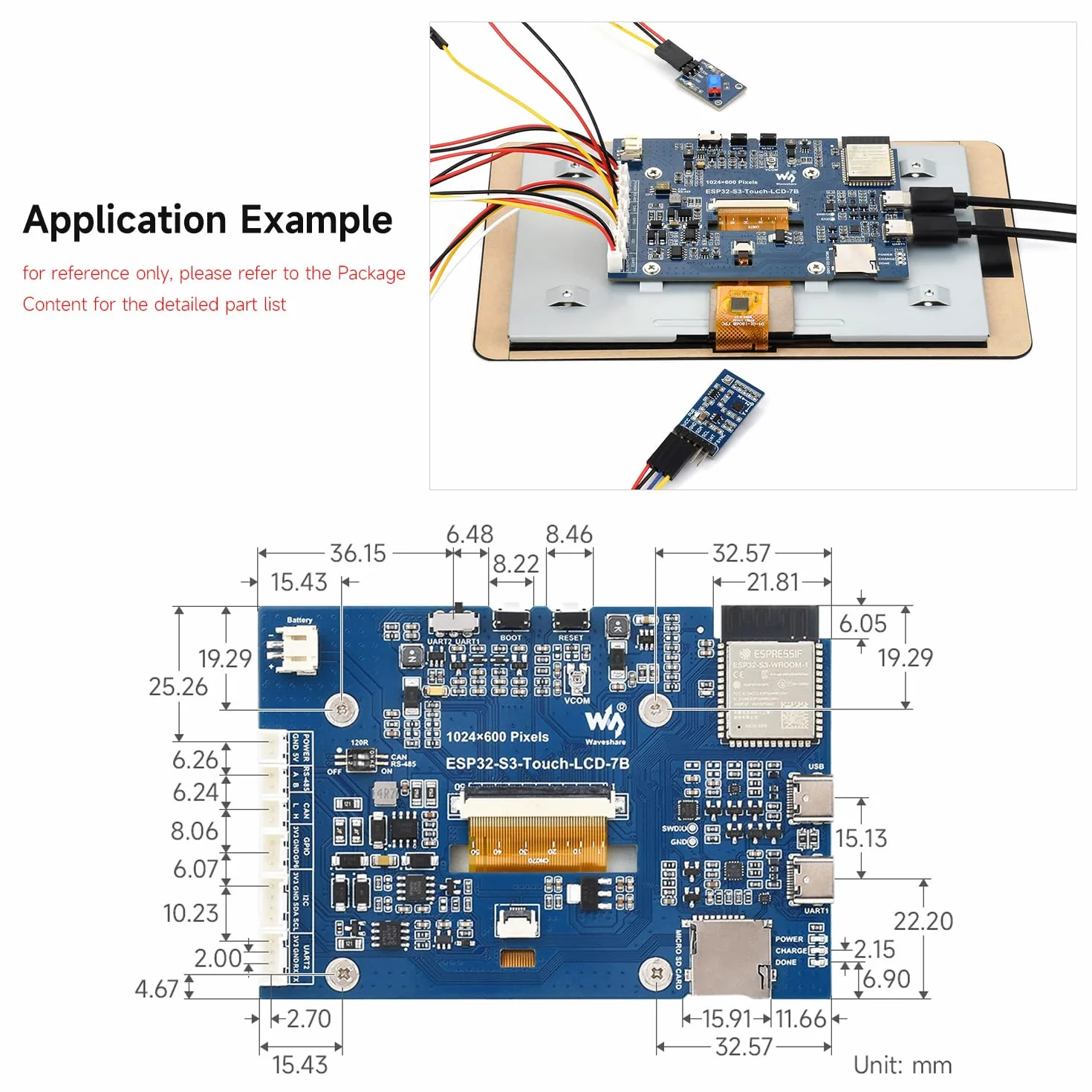 Waveshare ESP32-S3 Display 7inch LCD Development Board 1024x600 32-bit LX7 Dual-Core 240MHz Wi-Fi BT Touch