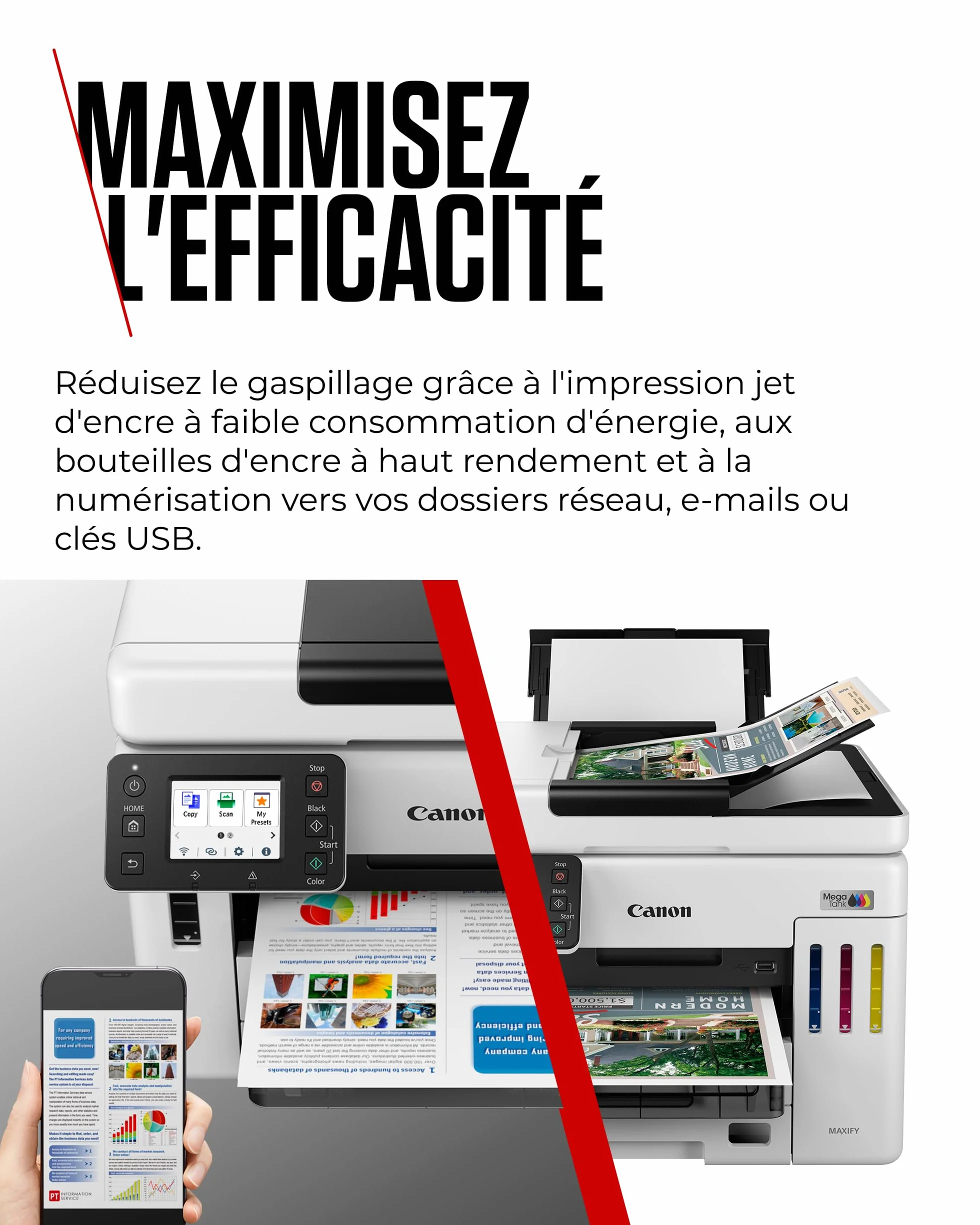 Canon MAXIFY GX7150 Imprimante de Bureau Compacte MegaTank Jet d'encre Couleur sans Fil Tout-en-Un Wi-Fi Ethernet USB