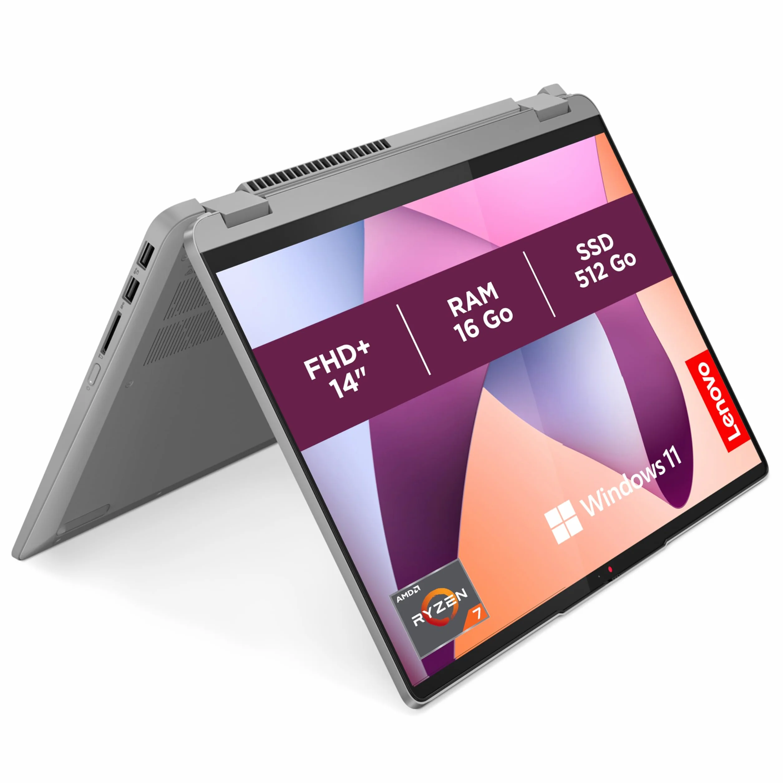 Lenovo IdeaPad Flex 5 14ABR8 Ordinateur Portable 14" WUXGA Tactile AMD Ryzen 7 5825U RAM 16Go SSD 512Go AMD Radeon Graphics Windows 11 Home Clavier AZERTY Français Gris