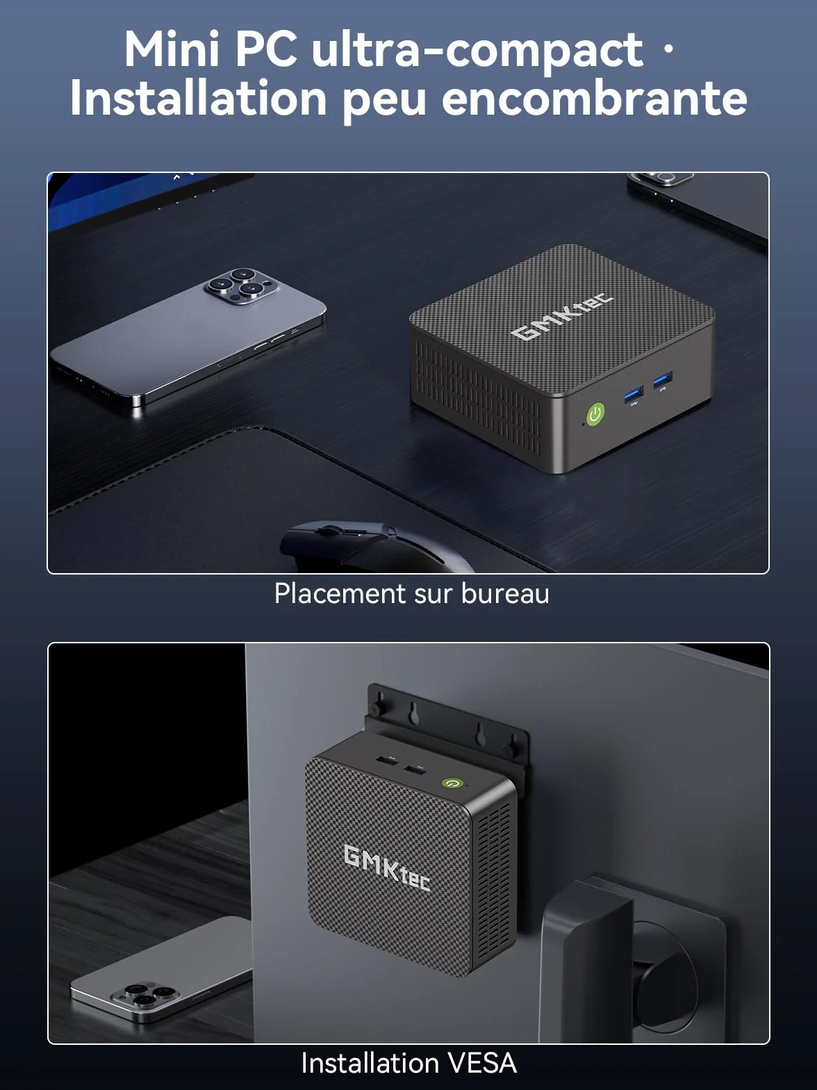 GMKtec Mini PC G3 Pro Intel Core i3-10110U 16 Go RAM DDR4 SSD PCIe 256 Go 2*HDMI 4K USB 3.2 WiFi 6 BT 5.2 2.5GbE LAN
