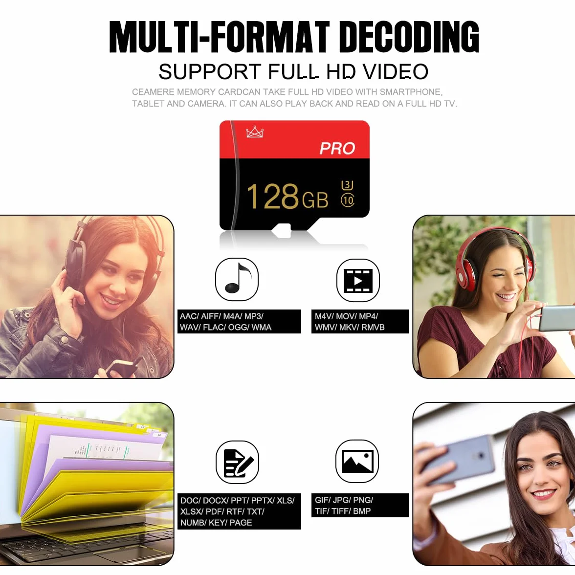 Lot de 2 Cartes mémoire Micro SD 128GB Classe 10 avec Adaptateur