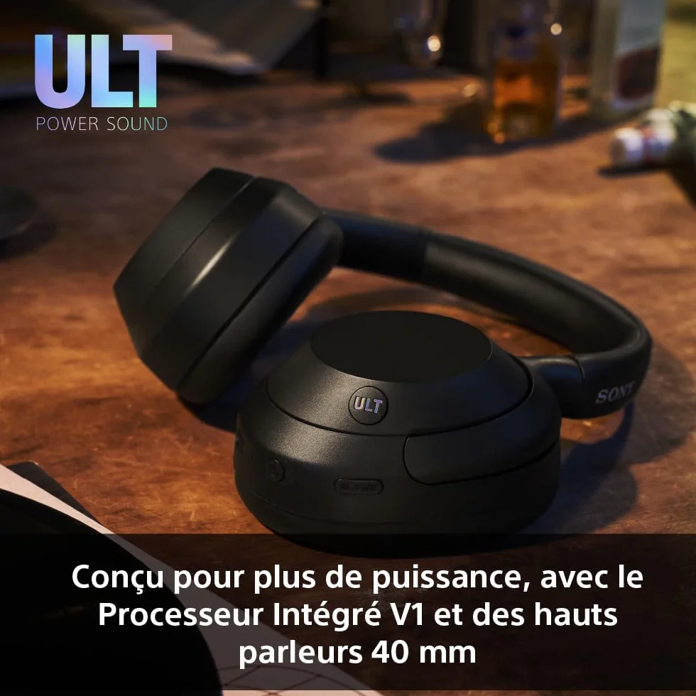 Sony ULT Wear Casque sans Fil Bluetooth ULT Power Sound Basses Profondes Réduction de Bruit Autonomie 30 Heures Noir